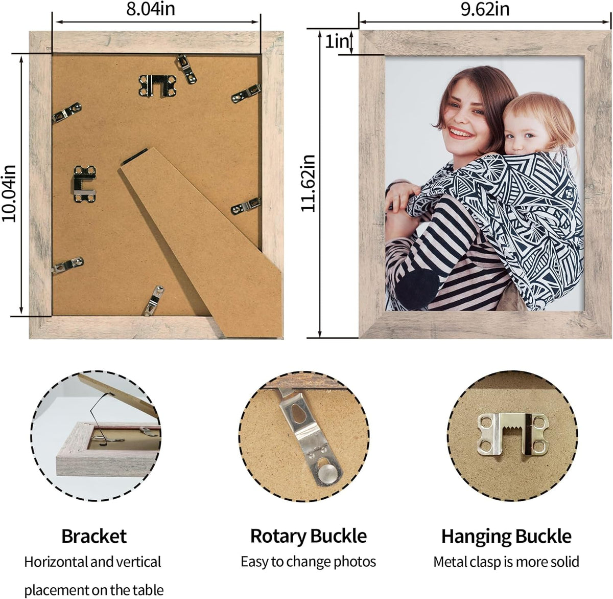 8x10 Picture Frame Set of 4, Smoke Gray Frame with High Definition Real Glass, 8 x 10 Wood Photo