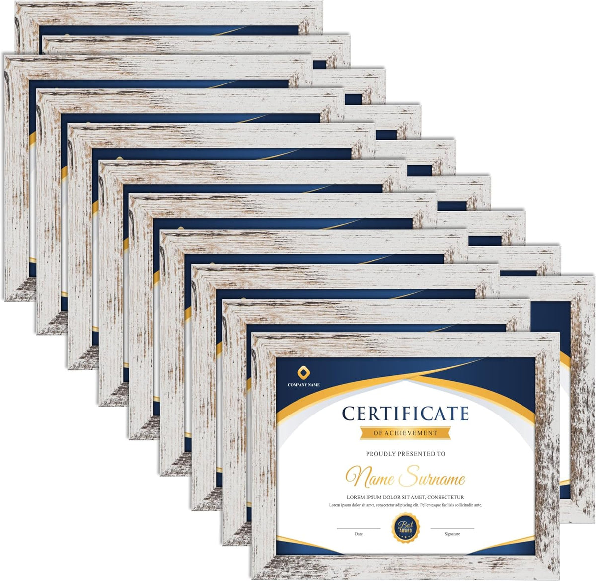PETAFLOP Bulk Document Frames 8.5x11 Certificate Picture Frame Set of 18, Distressed White Frame