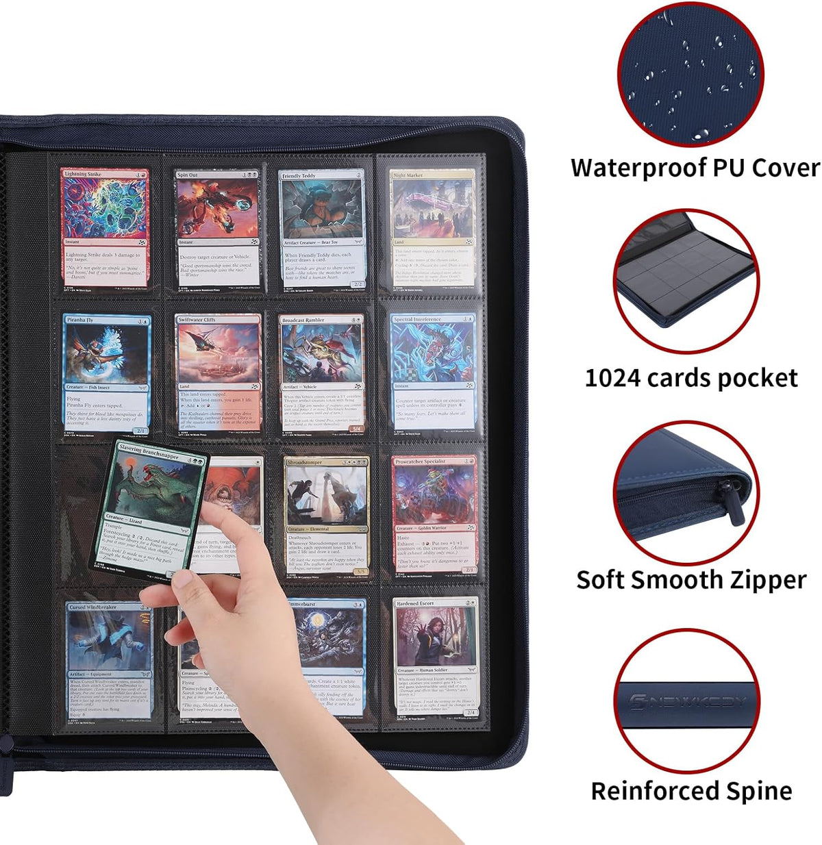 Snekdy premium 1024-pocket trading card binder, 16-pocket cards album, waterproof PU-leather Cover