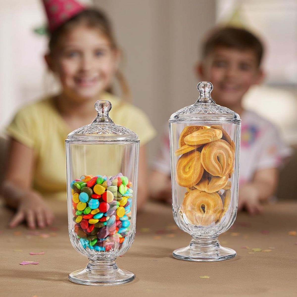 2 Pack 24oz Clear Glass Candy Jars with Lids Glass Decorative Storage Jar for Candy Buffet, Wedding