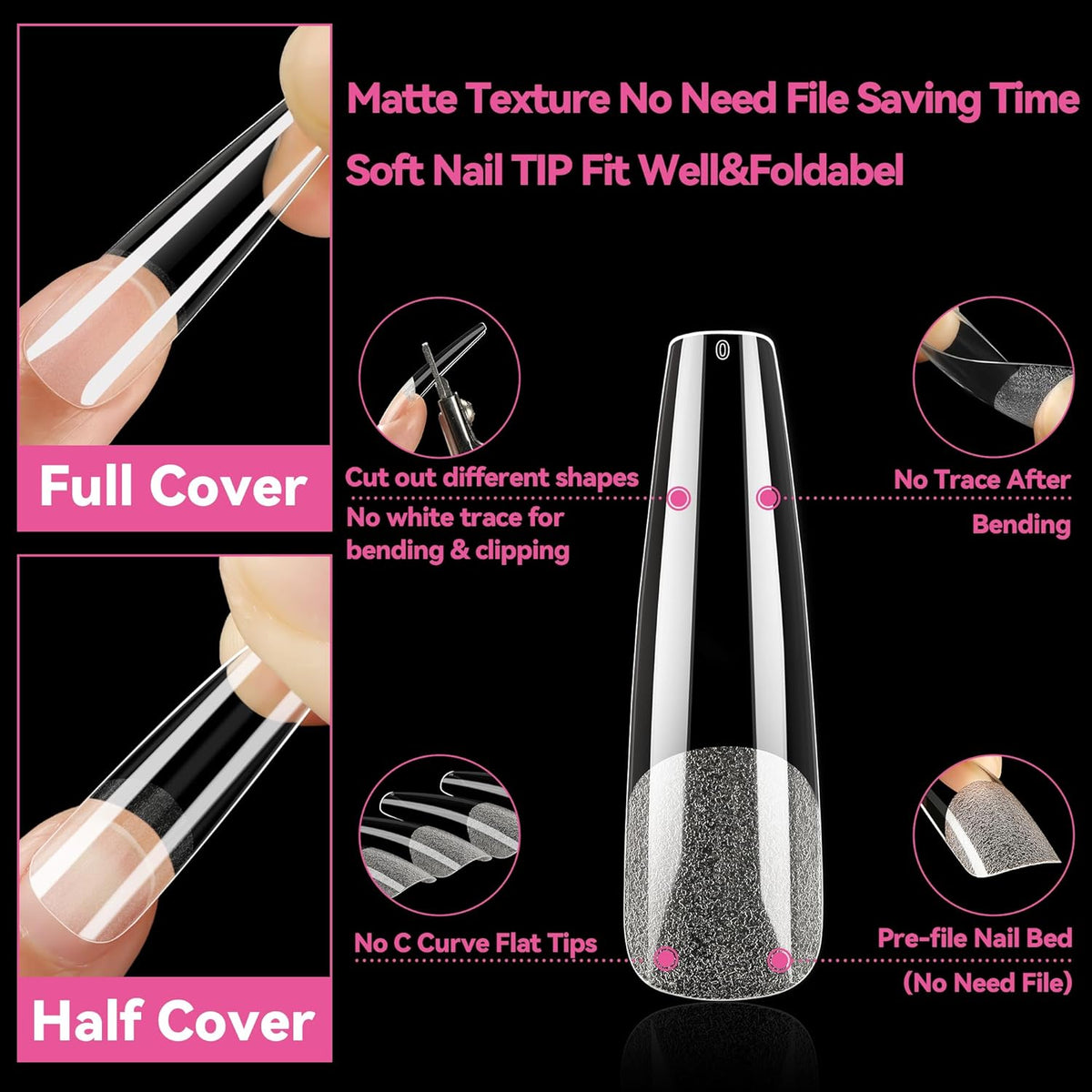 UNA GELLA Extra Long Coffin Nail Tips XXL Soft Gel Nail Tips 216pcs Coffin Pre-shape Press On Nails