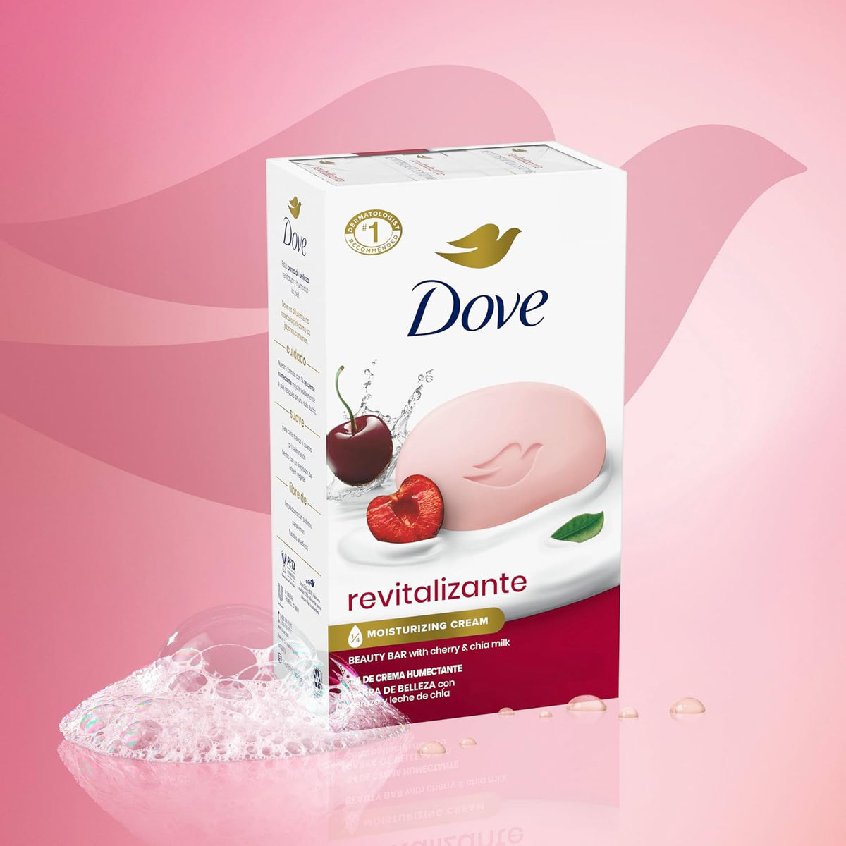 Dove Beauty Bar Soap Revitalizante Cherry & Chia Milk, for Revitalized Skin, 6 Bars A Skin Energy