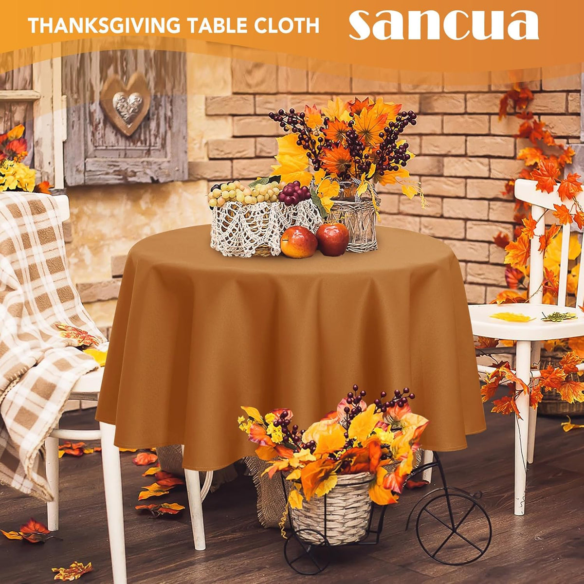 sancua Round Tablecloth 60 Inch(Fits 20-48 Inch Tables) - Water Resistant Spill Proof Washable