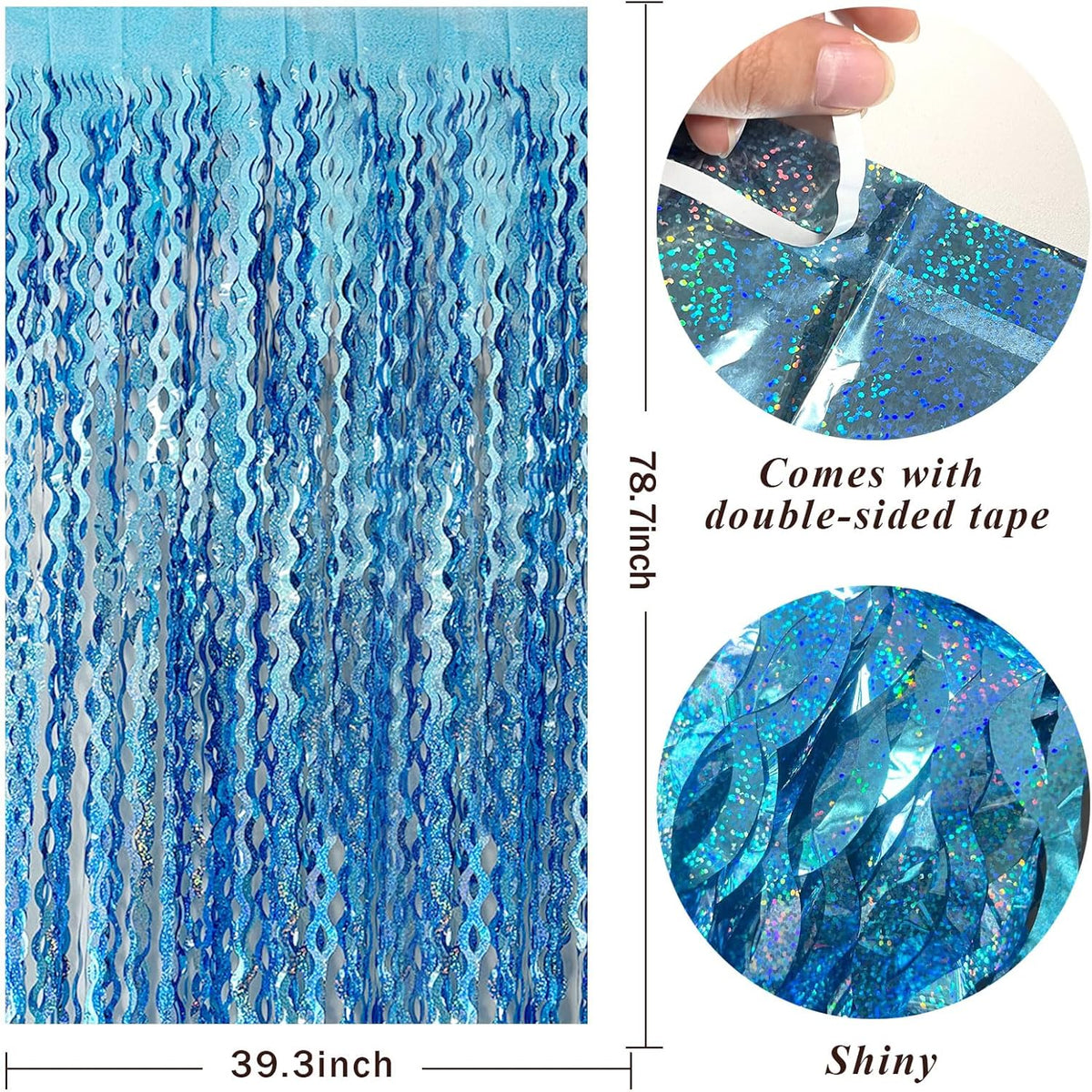 Tinsel Foil Fringe Curtains Wavy Backdrop for Parties Sparkle Metallic Wavy Foil Fringe Backdrop