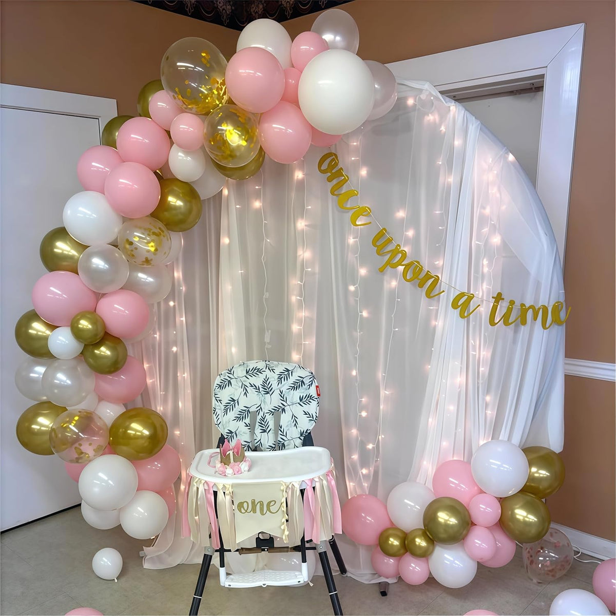 Pink Gold Balloons Set, 60Pcs 12 Inch Pastal Baby Pink Metallic Gold White Balloon with Gold