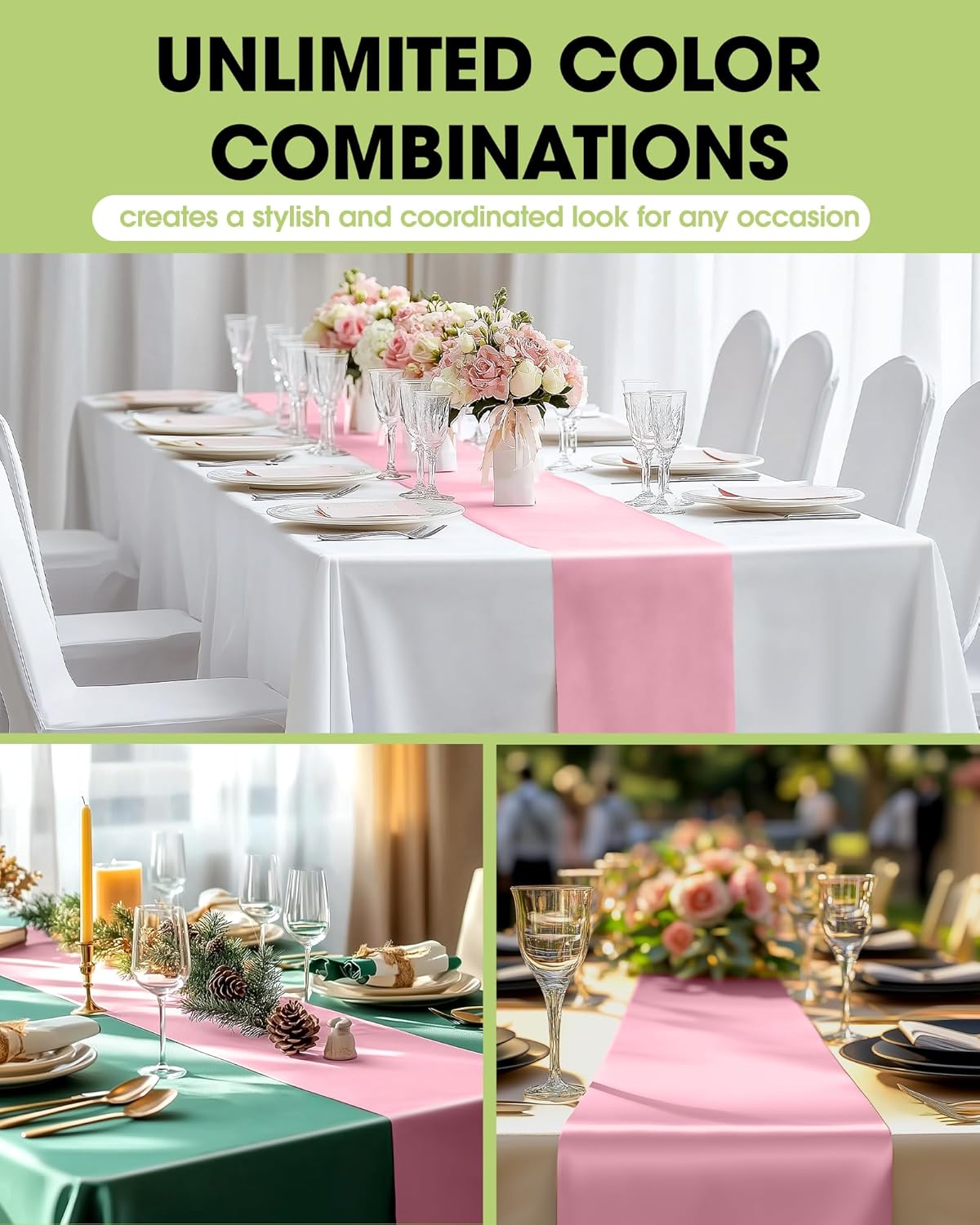 Pureegg Light Pink Plastic Table Runners - 10 Pack, 14'' x 108'', Water Resistant & Disposable