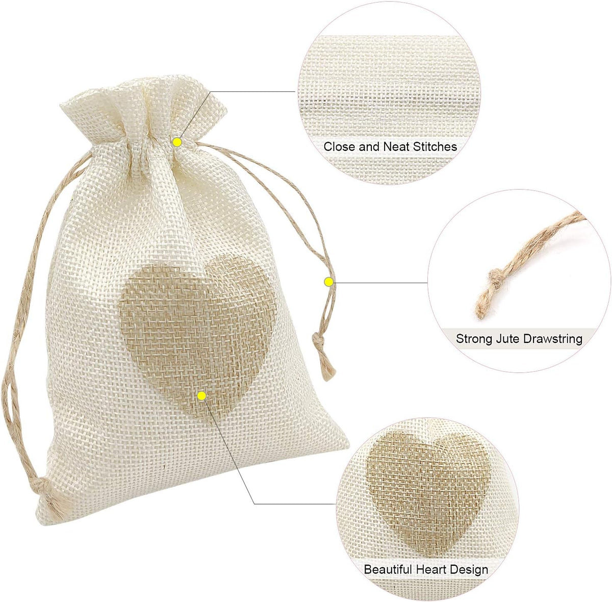 SumDirect Heart Burlap Bags with Drawstring - 36Pcs 4x6 Inch Beige Small Linen Gift Pouch for