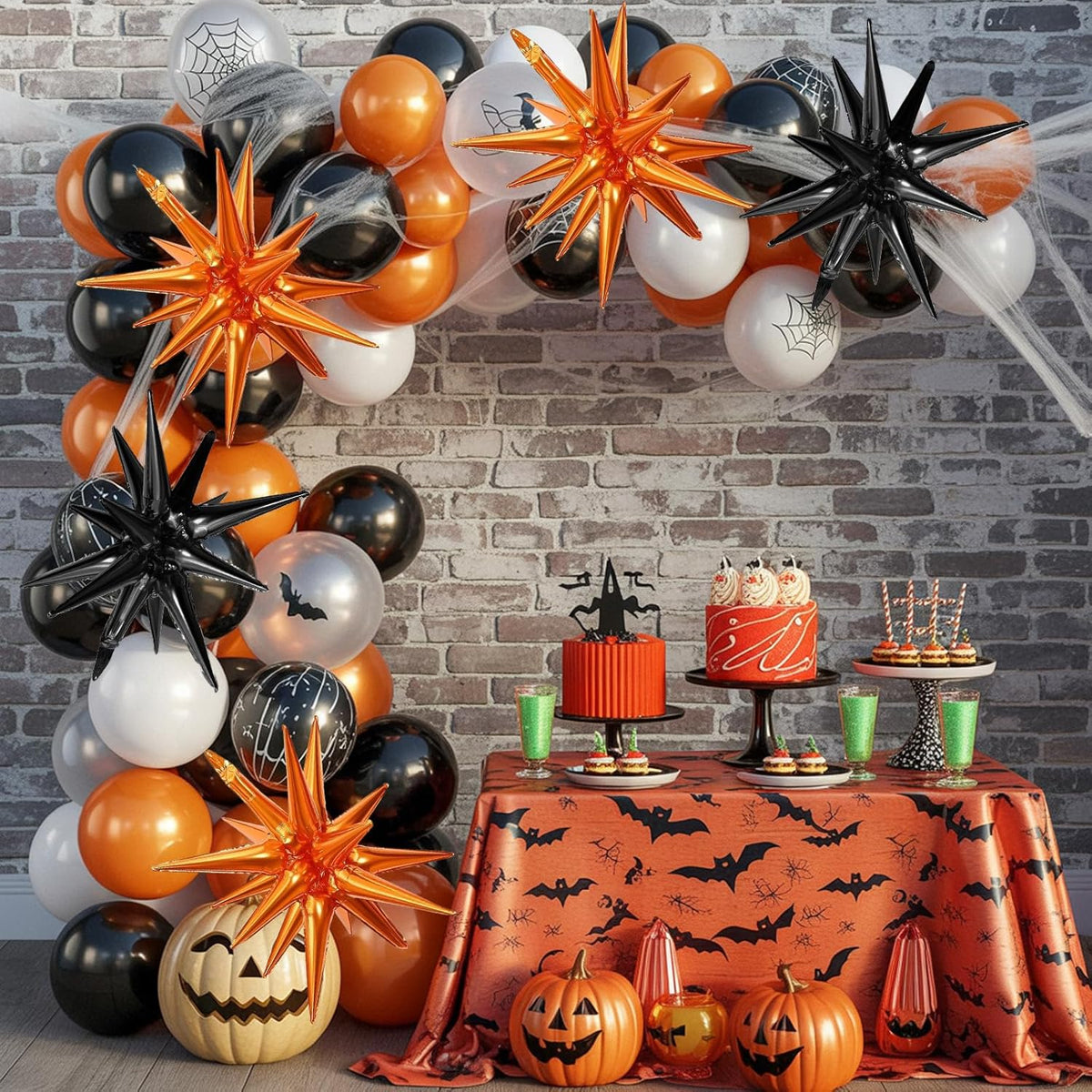 Black Orange Star Balloons,9Pcs 22Inch Black Orange Explosion Spike Cone Helium Polyester Film Star