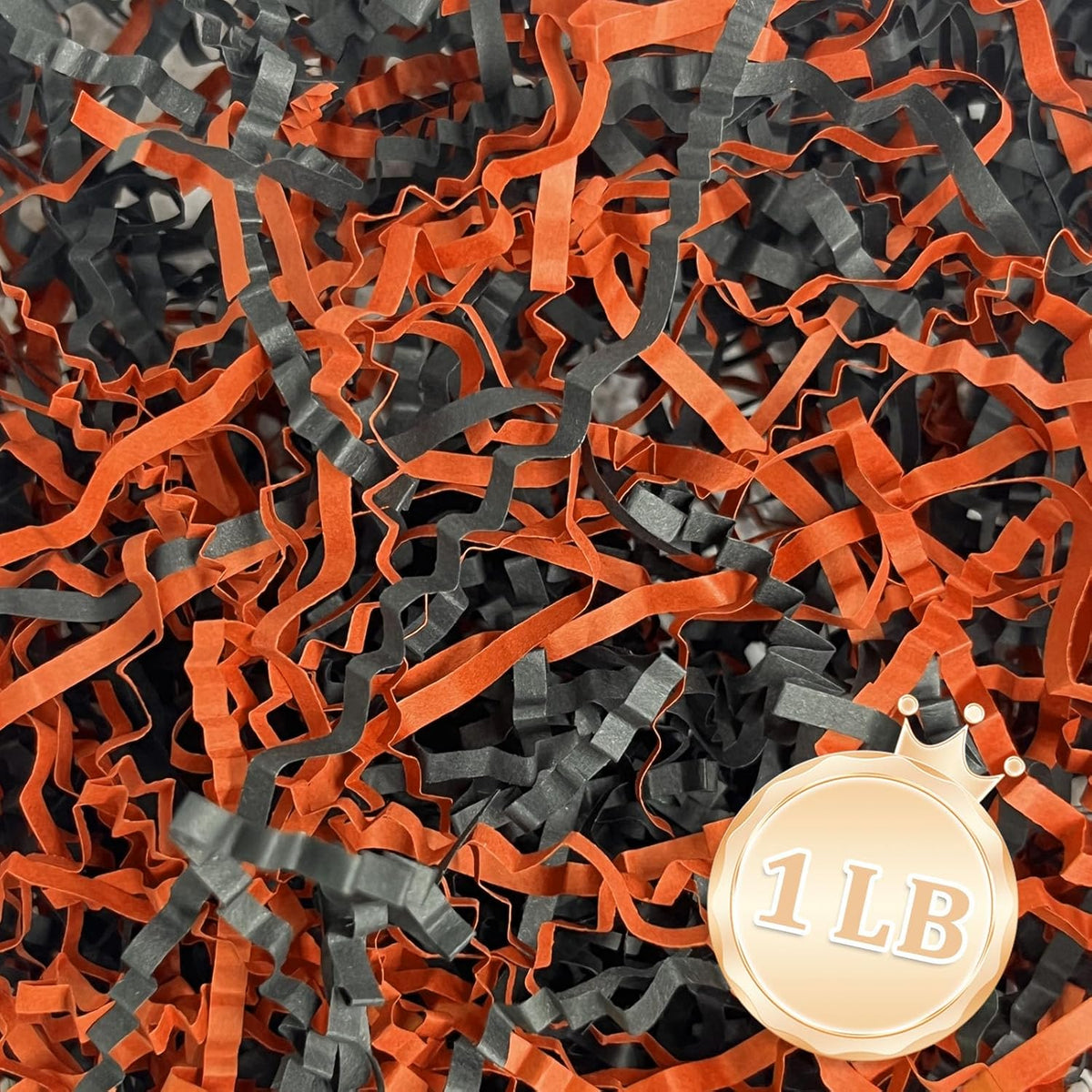 1 LB Black Orange Crinkle Cut Paper Shred Filler Great for Gift Wrapping, Halloween Basket Fillers