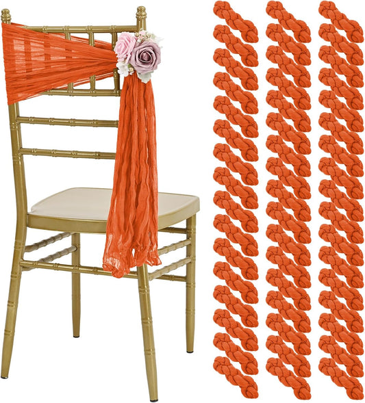 50 PCS Cheesecloth Chair Sashes, Bows Designed ChairSashes, 15.7x70 inch Chair Sashes for Aisle