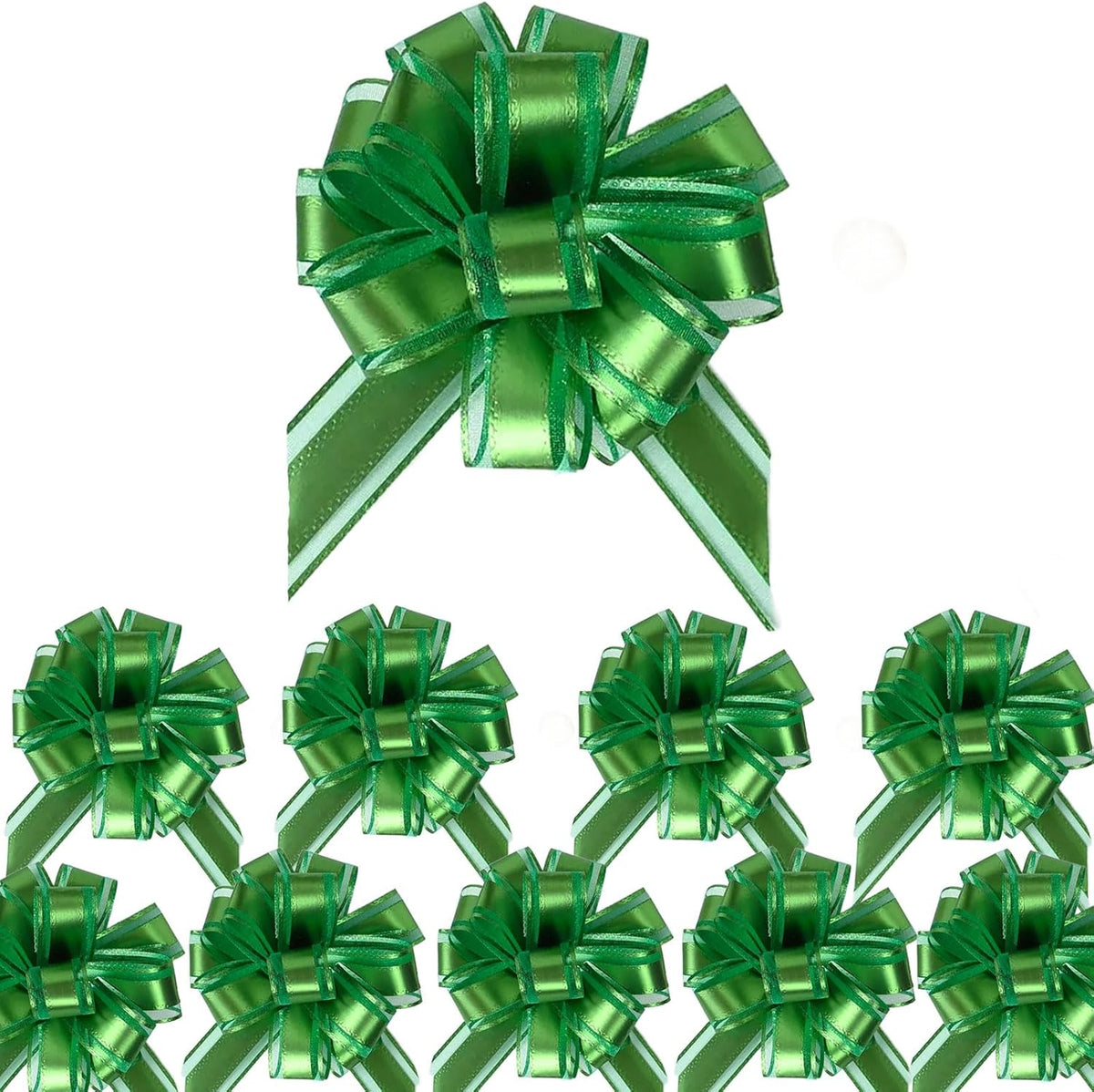 Small Pull Bows, 10 PCS 4 Inch Green Gift Bows for Wrapping,Basket, Wedding,Birthday Party,Flower