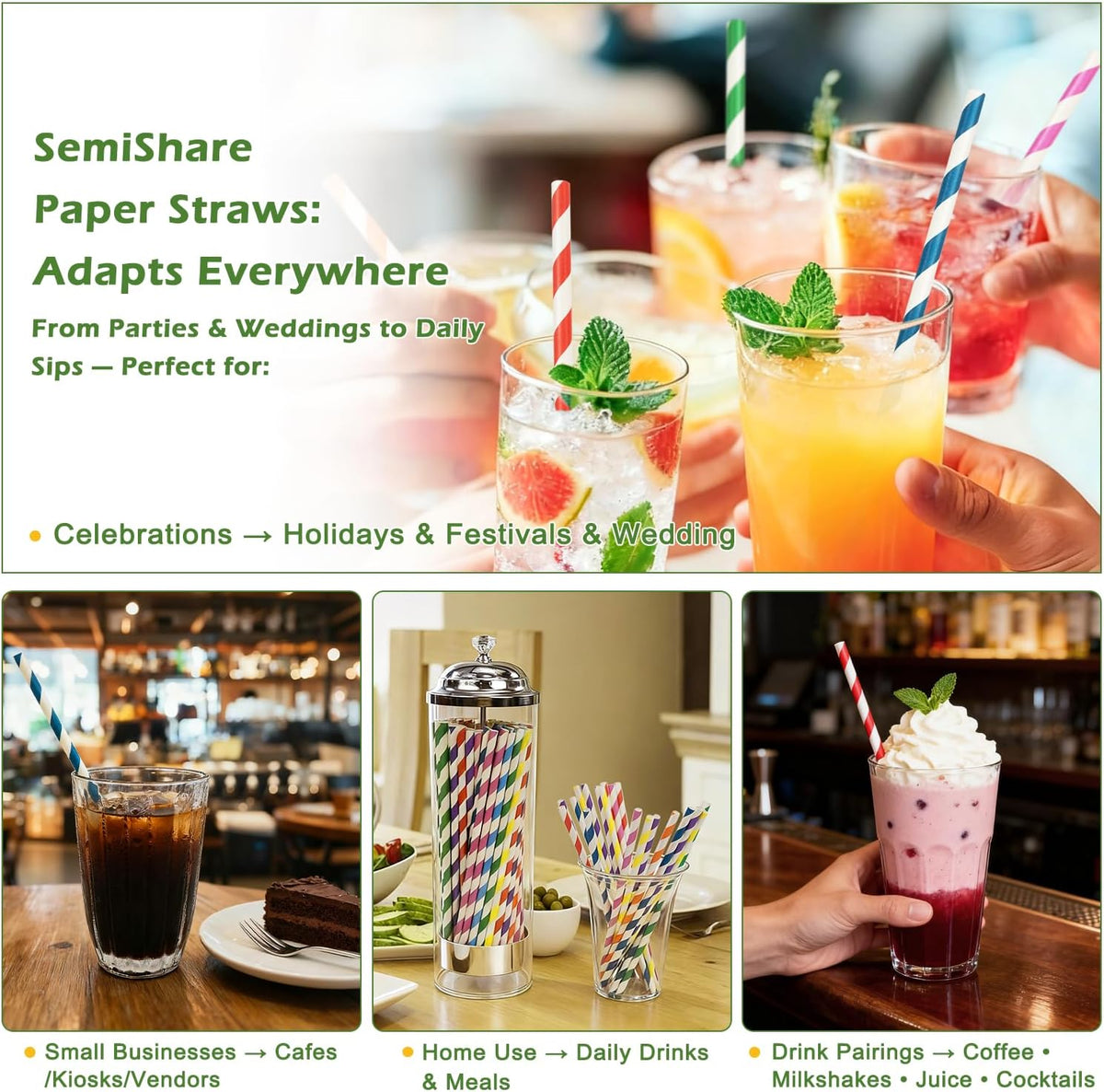 100 Pack Striped Paper Straws for Drinking– Sturdy & Non-Soggy – 100% Biodegradable disposable