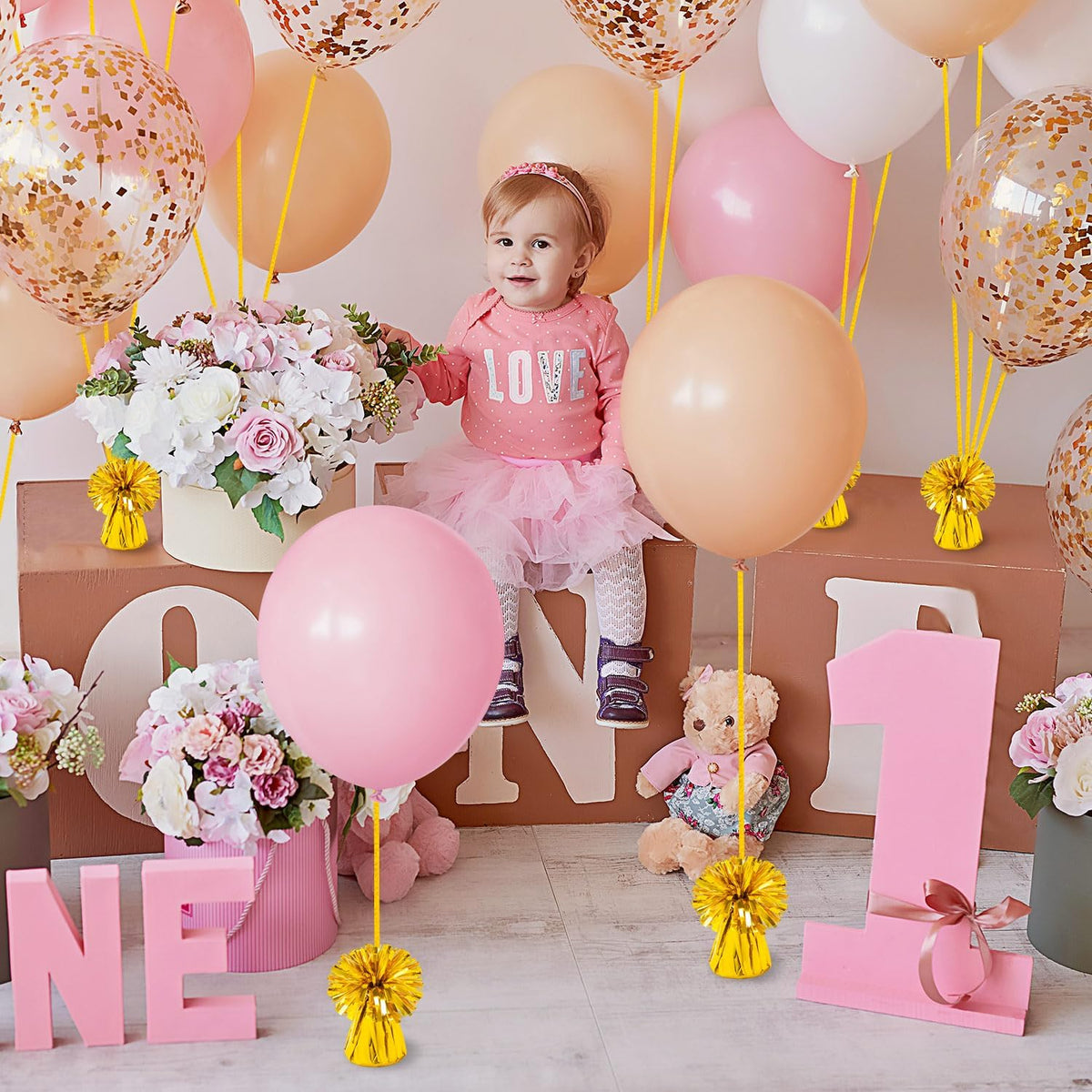 24 PCS Balloon Weights Metallic Anchor, Balloon Holder Heavy Weights with and 1 Roll Iridescent
