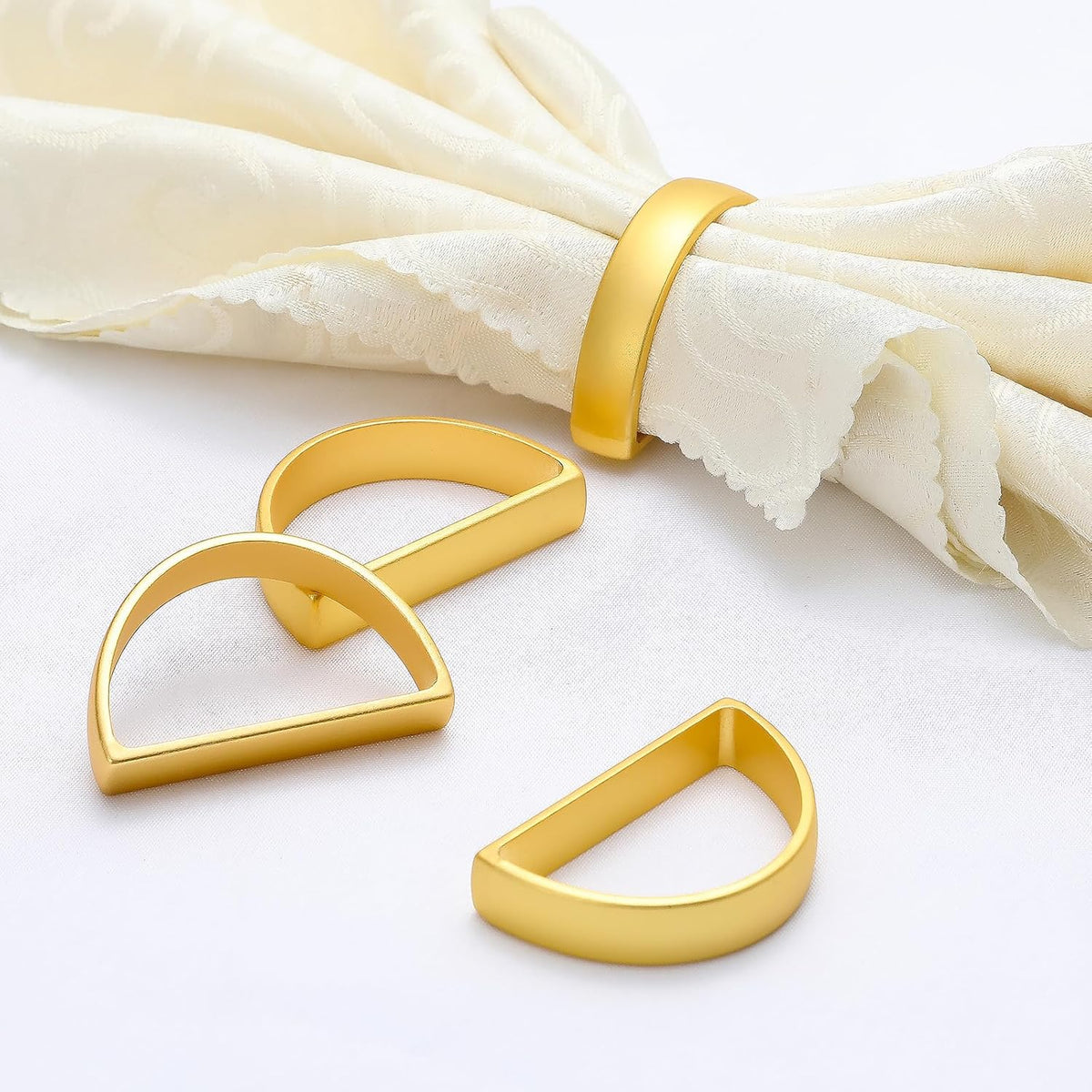 KPOSIYA Napkin Rings Set of 8, Metal Gold Napkin Rings Bulk for Table Settings, D-Shape Napkin