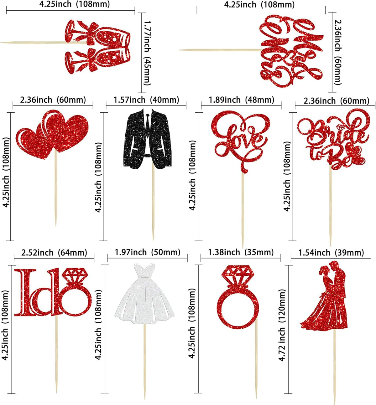 Gyufise 30Pcs Bride to Be Cupcake Toppers Glitter Diamond Ring I Do Love Cupcake Picks Miss to Mrs