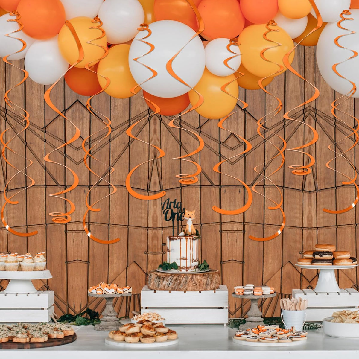 24 PCS Orange Hanging Swirl, Sparkle Ceiling Decorations, Plastic Streamer Party Decorations with