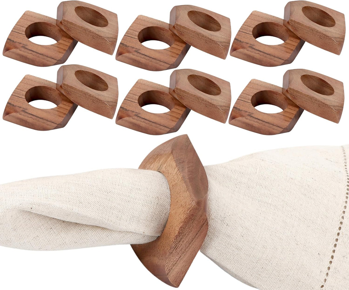 Wooden Napkin Rings Set of 12 Fall Decor for Home Square Acacia Wood Napkin Holders for Dining