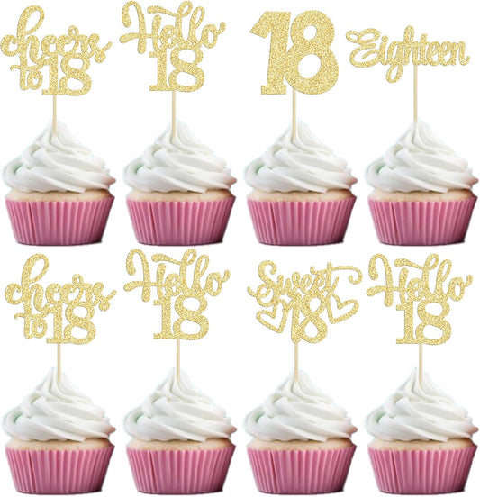 30Pcs18th Birthday Cupcake Toppers Eighteen Happy 18th Cupcake Picks Sweet 18 Cheers to 18 Cake