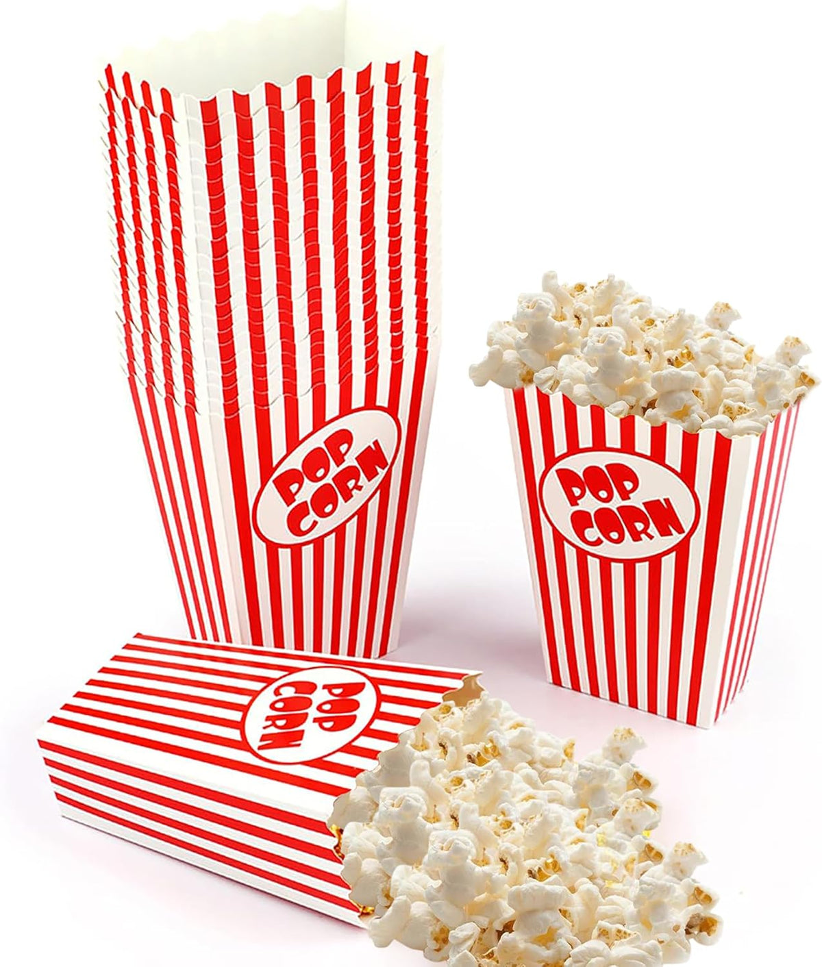 25 Pcs Small Popcorn Boxes for Party 5.5 Inches Tall Red & White Striped Popcorn Bags Mini Popcorn