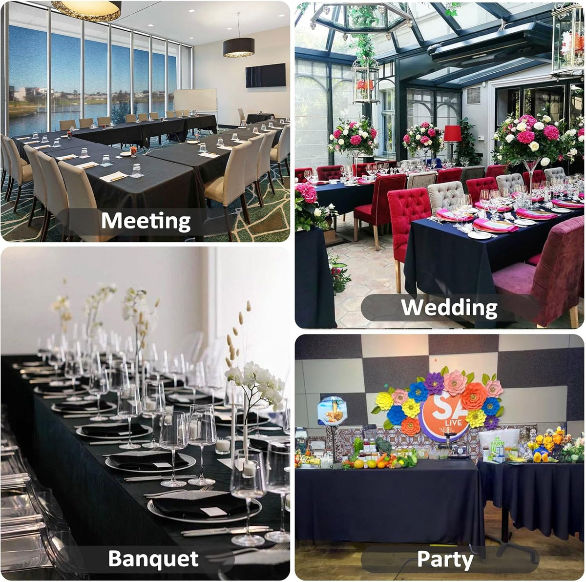 8 Pack Black Tablecloths 60 x 102 Inch Rectangular Table Cloths for Rectangle Tables 6ft, Wrinkle