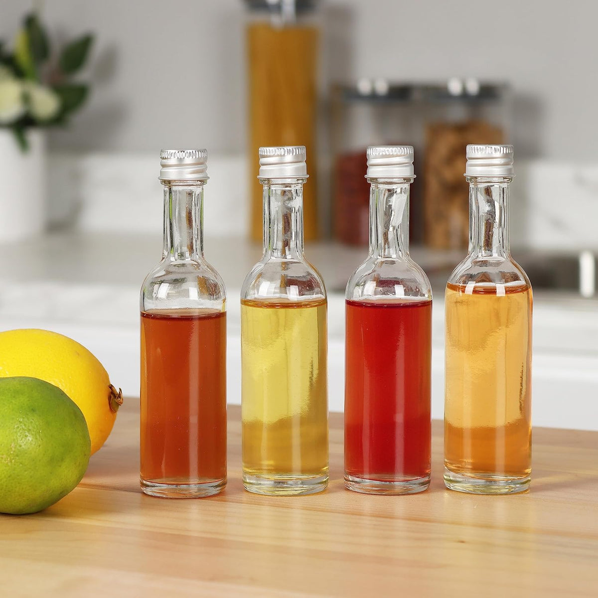 50 ml Mini Liquor Bottle Glass With Aluminum Lid and Heat Shrink 24 Pack (White Caps) for Liquor