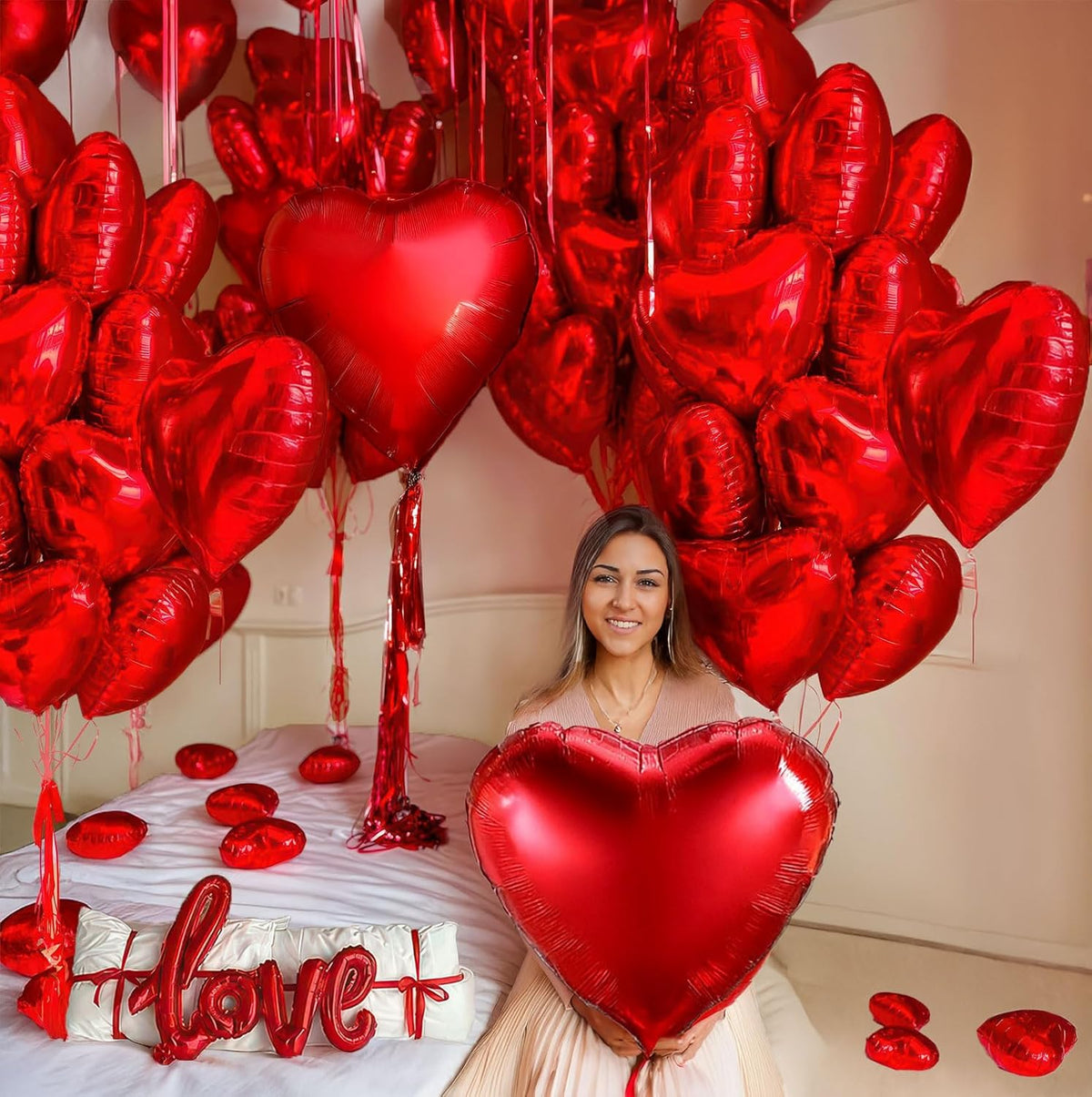 Valentines Day Balloons with Heart-Shape, love Foil Balloons for Romantic Special Night Decorations