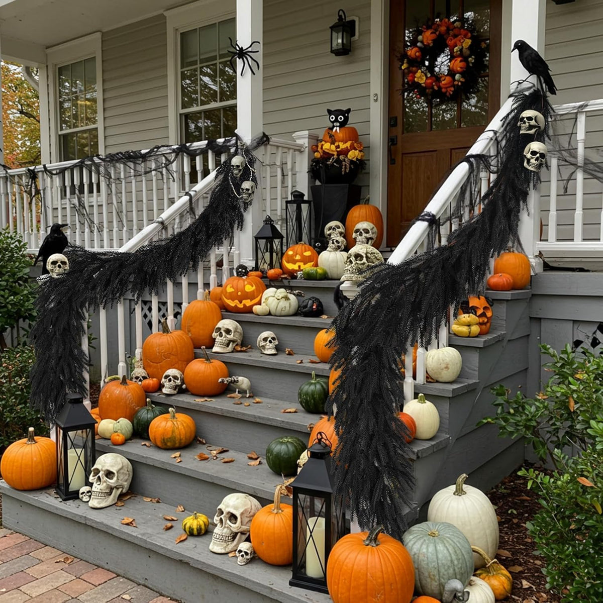 N&T NIETING 5.9FT Halloween Black Artificial Norfolk Pine Garland Real Touch Christmas Garlands