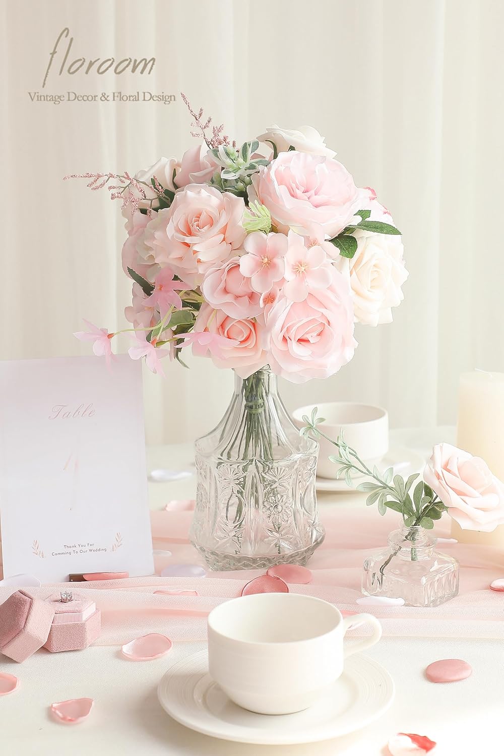 Floroom Cream Blush Artificial Flowers Fake Roses Peonies and Greenery Combo Box Set for DIY Pink