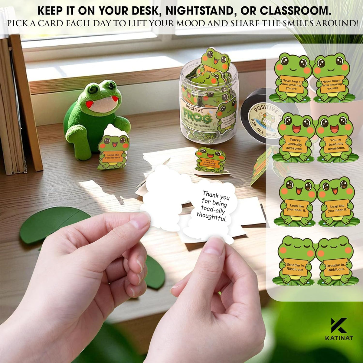 Positive Frog Jar – Thank You Gifts for Women, Men, Coworkers – Emotional Support Jar with 60 Notes