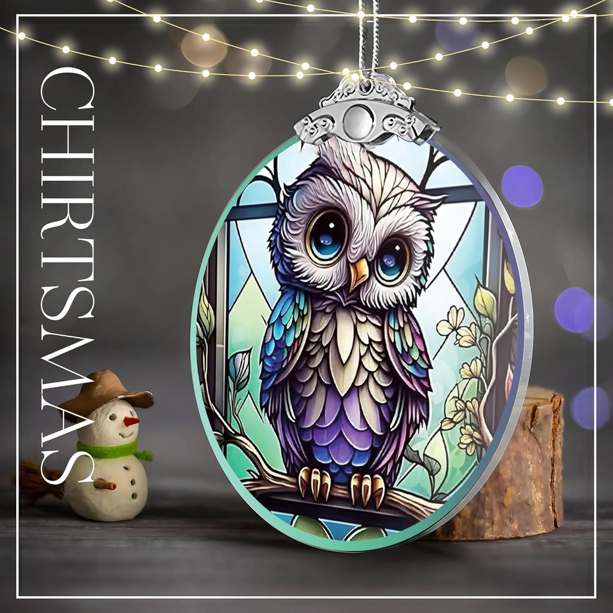Stained Glass Effections, Christmas Tree 4 Inch Acrylic Ornament Art, White Elephant Gifts Car