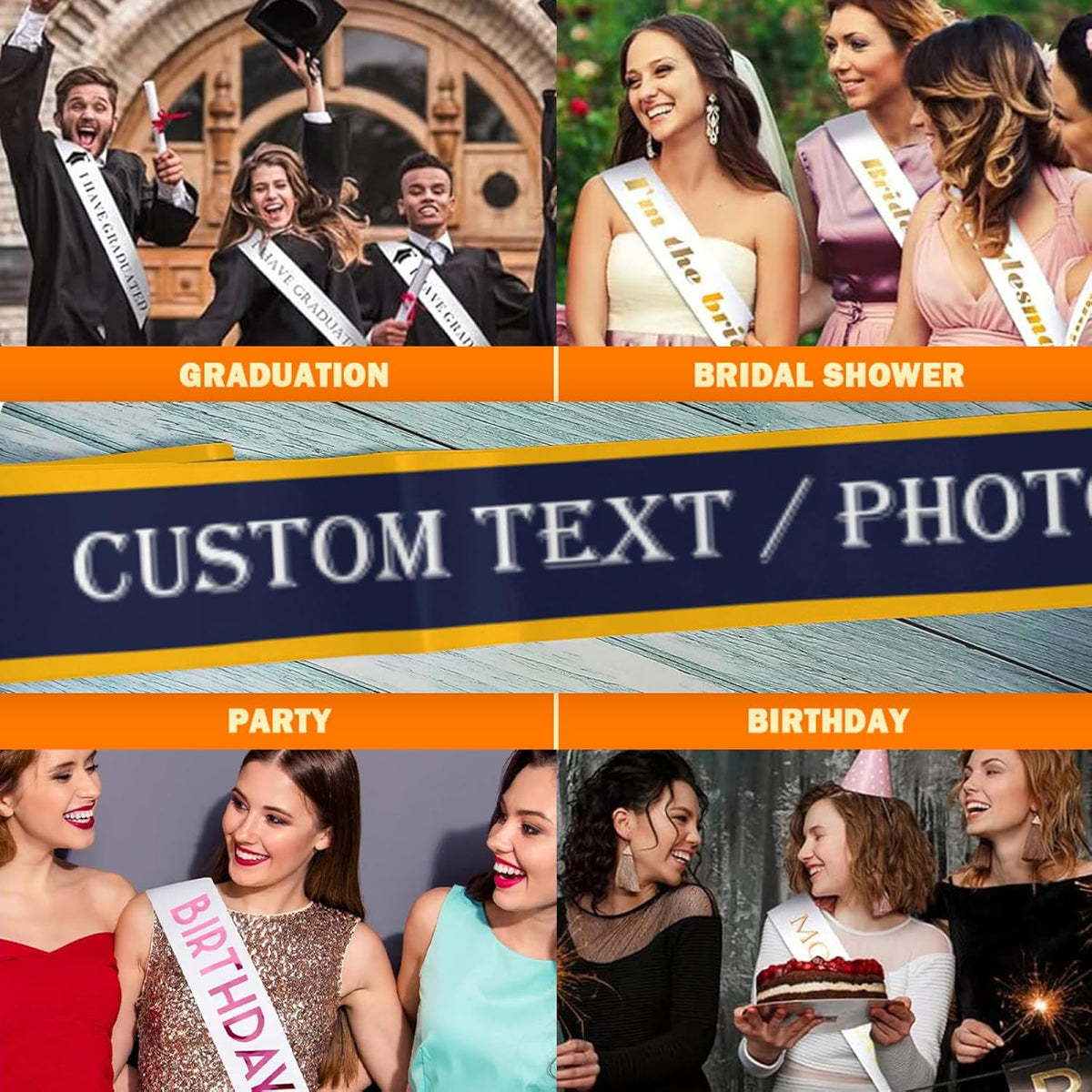 Custom Sash,Personalized Birthday Sash with Text Photo,Customized Bachelorette Sash Quote Sash