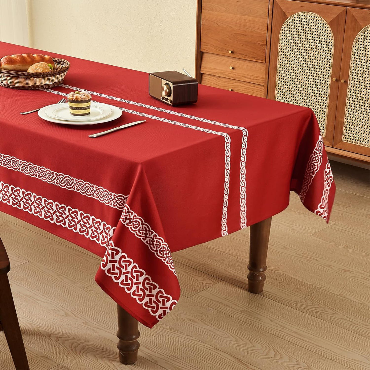 Celtic Knot Table Cloth Rectangle Table 57x118 Inches Waterproof Hot Red Rectangle Tablecloth for