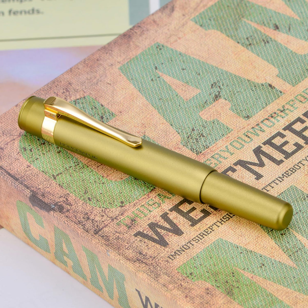HONG DIAN M2 Black Forest Mini Fountain Pen, Bent Nib & Sleek Shape Aluminium Short Pocket Travel