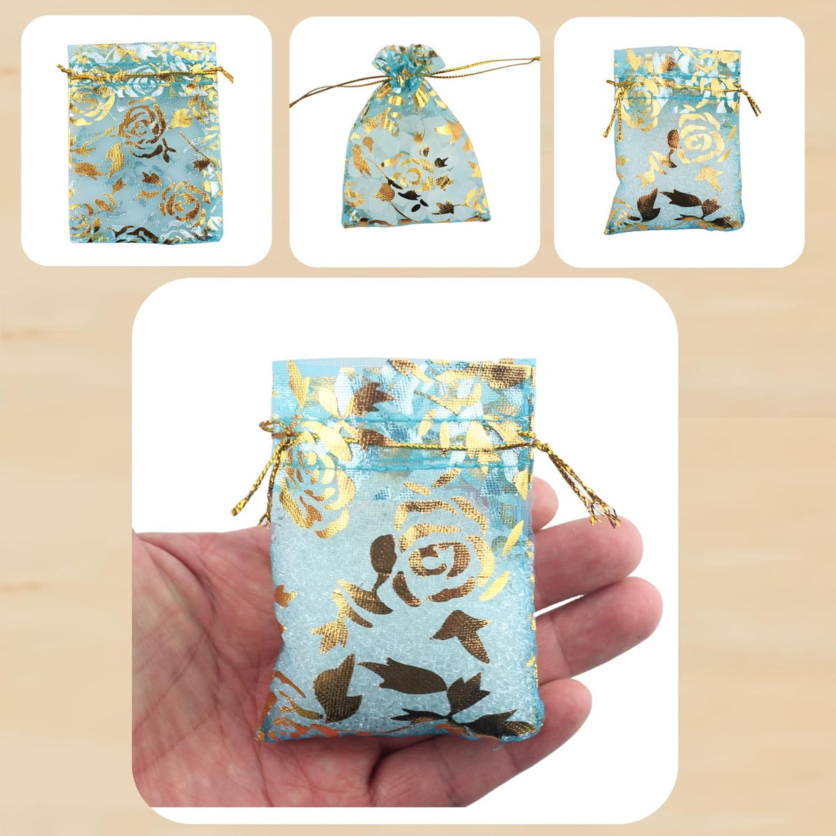 100 Pack 2.8 x 3.5 Inch Flower Heart Organza Jewelry Gift Pouch Candy Pouch Drawstring Wedding