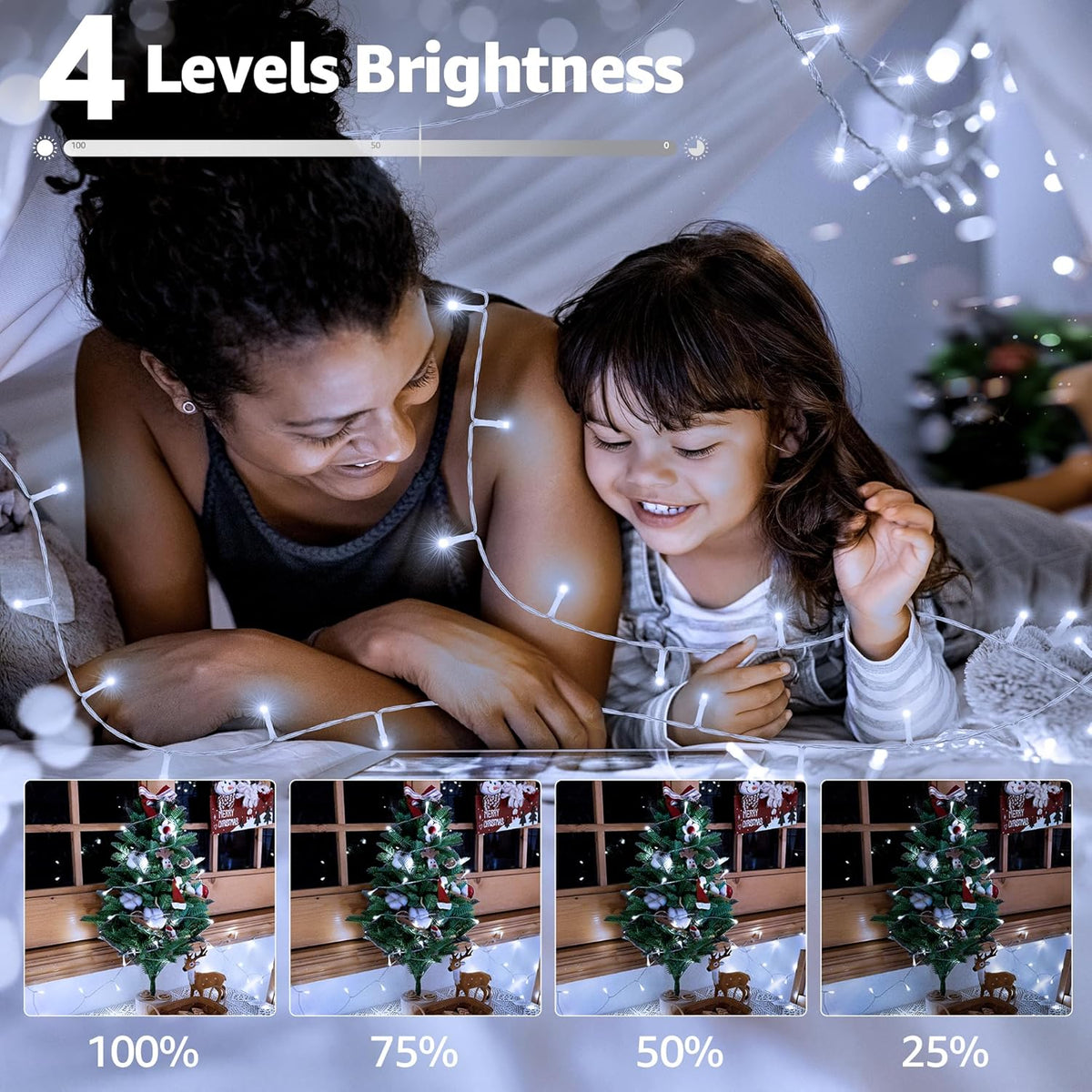 1000 LED 328 FT Christmas Light Outdoor, 8 Lighting Modes White String Lights with Remote