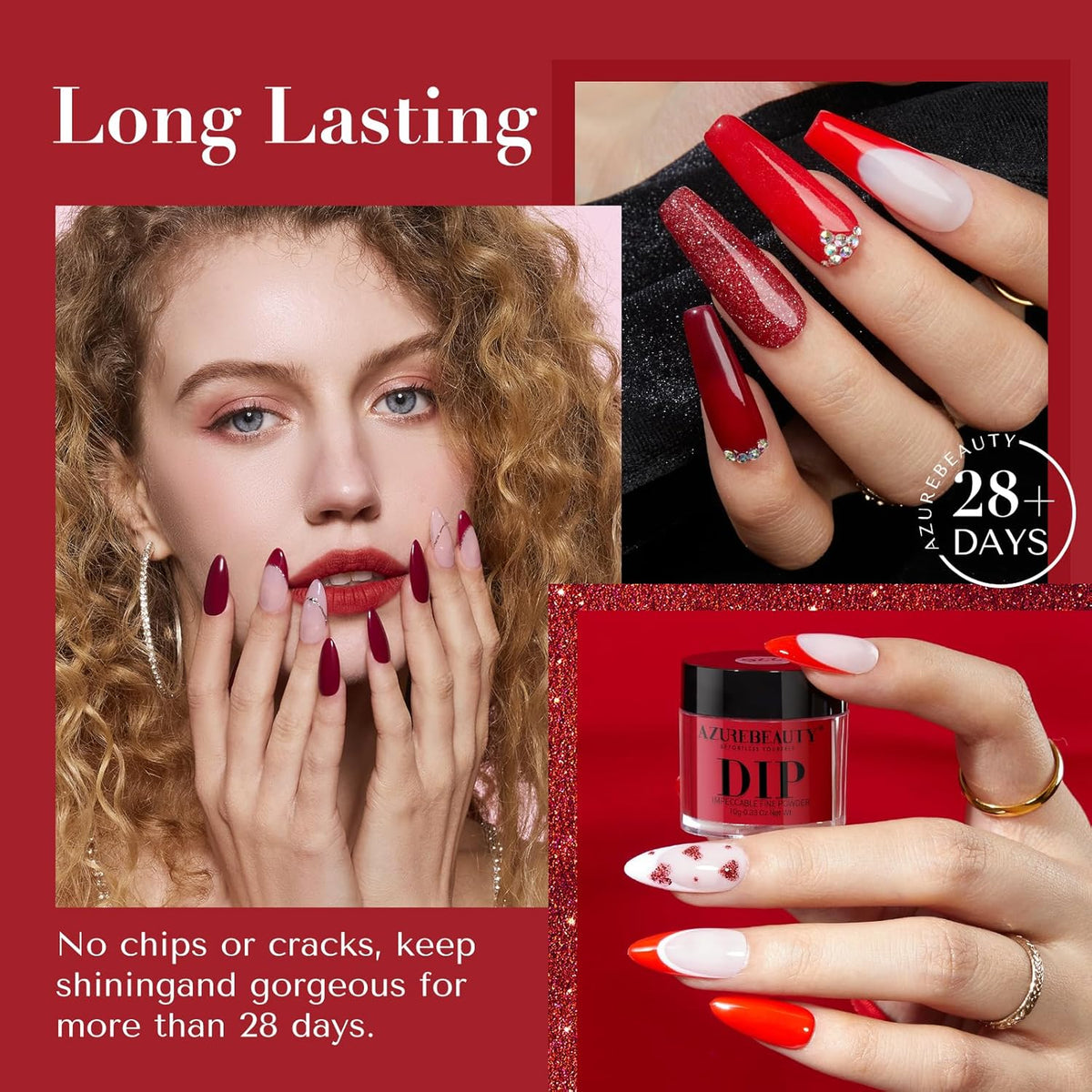 AZUREBEAUTY Dip Powder Nail Kit,4 Colors Red Burgundy Berry Dipping Powder System Liquid Set