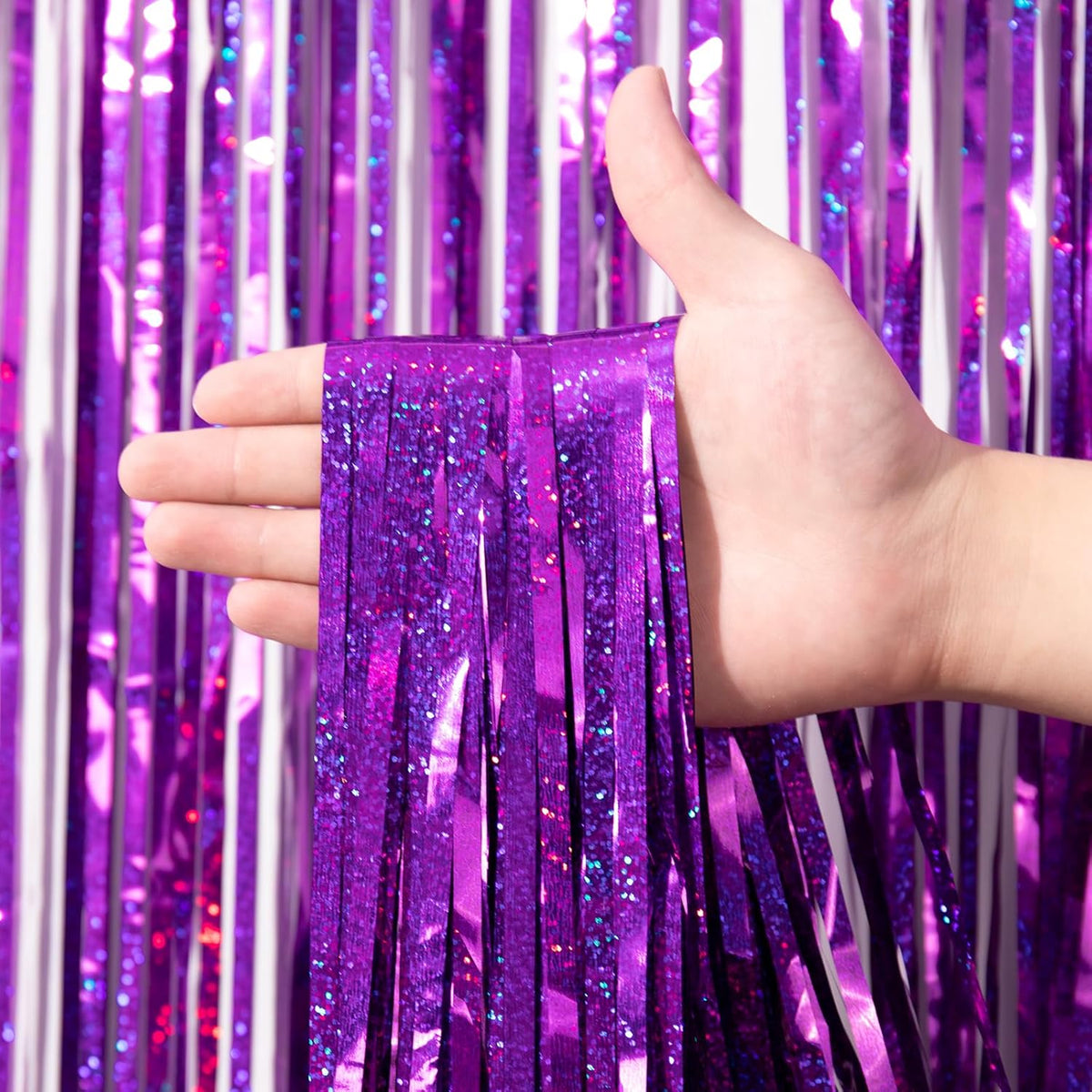 2 Pack Purple Tinsel Foil Fringe Curtains, Purple Party Decorations, Metallic Tinsel Party