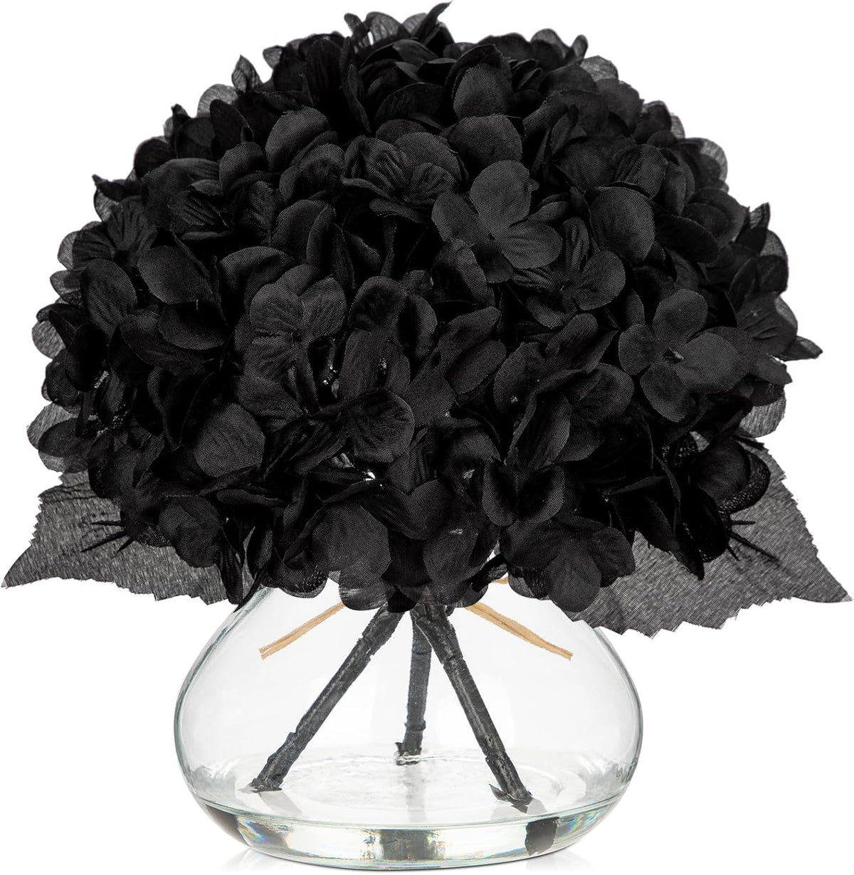 Hollyone Hydrangea Fall Flowers Artificial for Decoration with Glass Vase Black Silk Faux Flowers