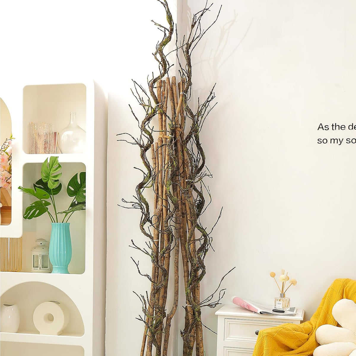 180cm/70.86in Bendable Artificial Tree Branches Liana Vines Garland Rattan with Moss Fake Plants