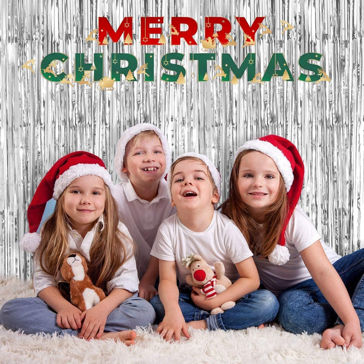 Foil Fringe Curtain Christmas Party Decorations - Silver Metallic Tinsel Photo Booth Backdrop Party
