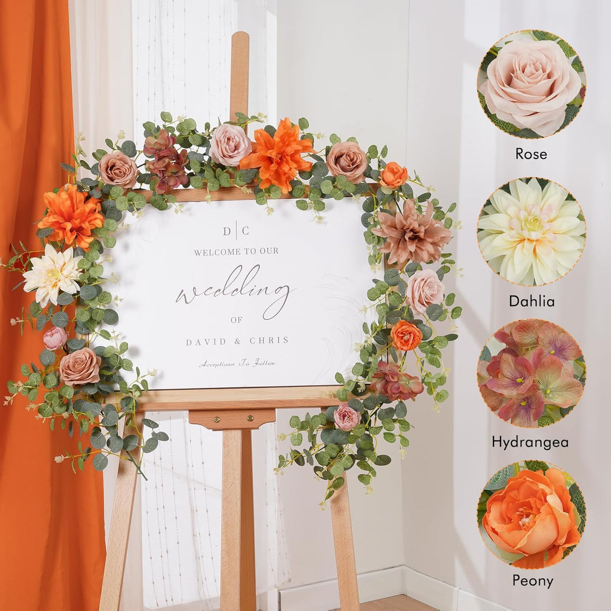 Waipfaru Fall Garland Decor, 6.07Ft Eucalyptus Flower Garland with Terracotta Flowers for Wedding