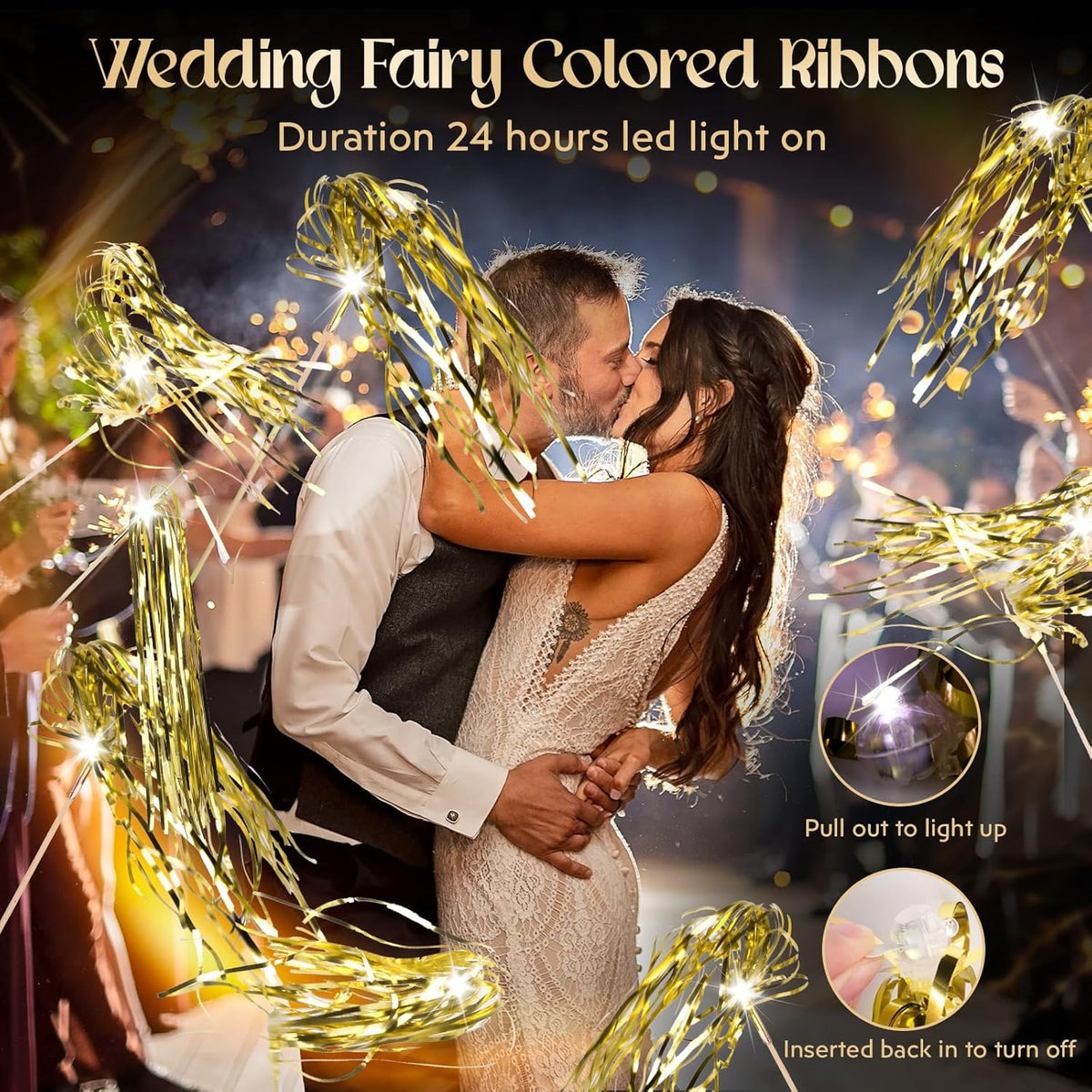 100 pcs Wedding Wands Light up with LED Tinsel Wedding Streamers for Wedding Send off and Greeting