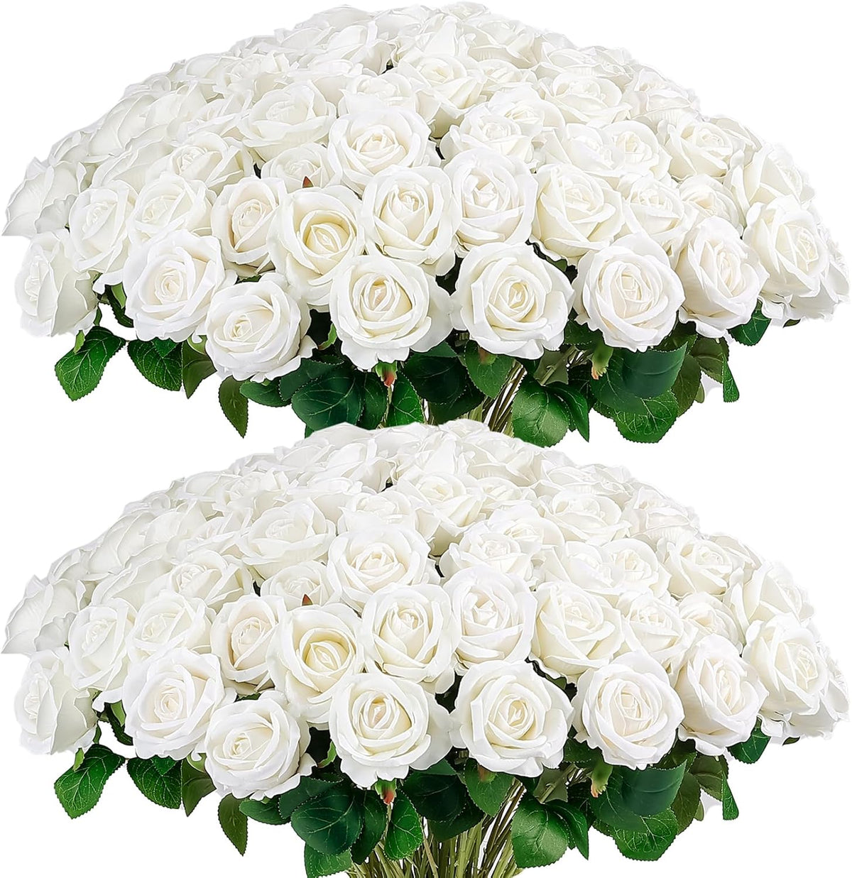 60PCS Artificial Roses Bulk, White Velvet Silk Fake Roses, Realistic White Flowers for Wedding
