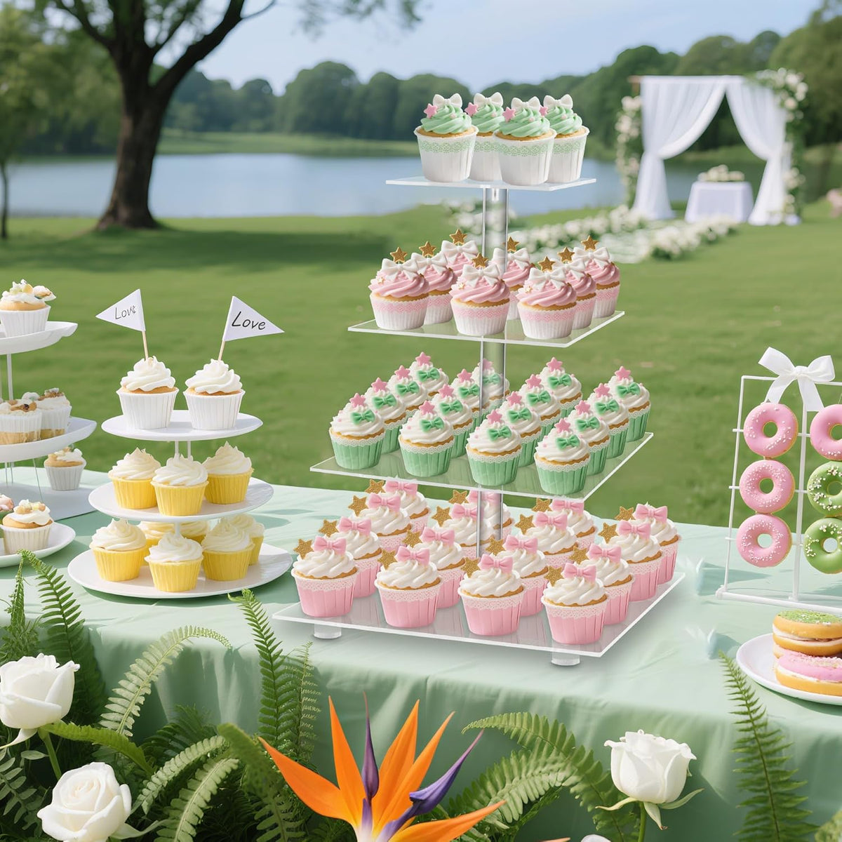 YestBuy 4 Tier Acrylic Cupcake Stand with Base, Cake Stand, Premium Cupcake Holder, Acrylic Cupcake