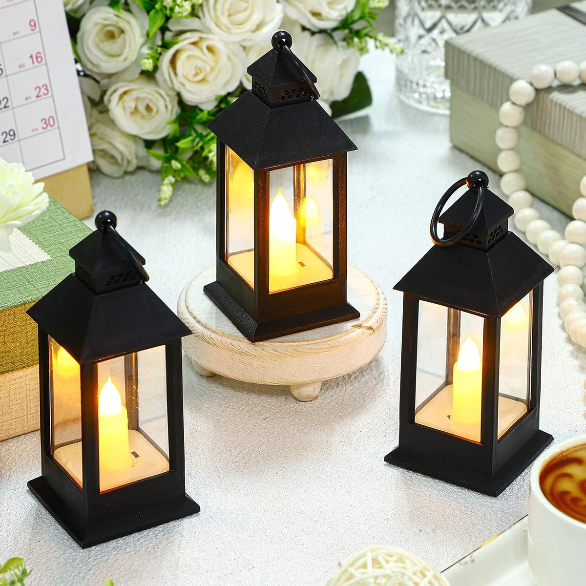 Hoolerry 24 Set Halloween Mini Lanterns with LED Candles 5.5'' Decorative Hanging Small Vintage