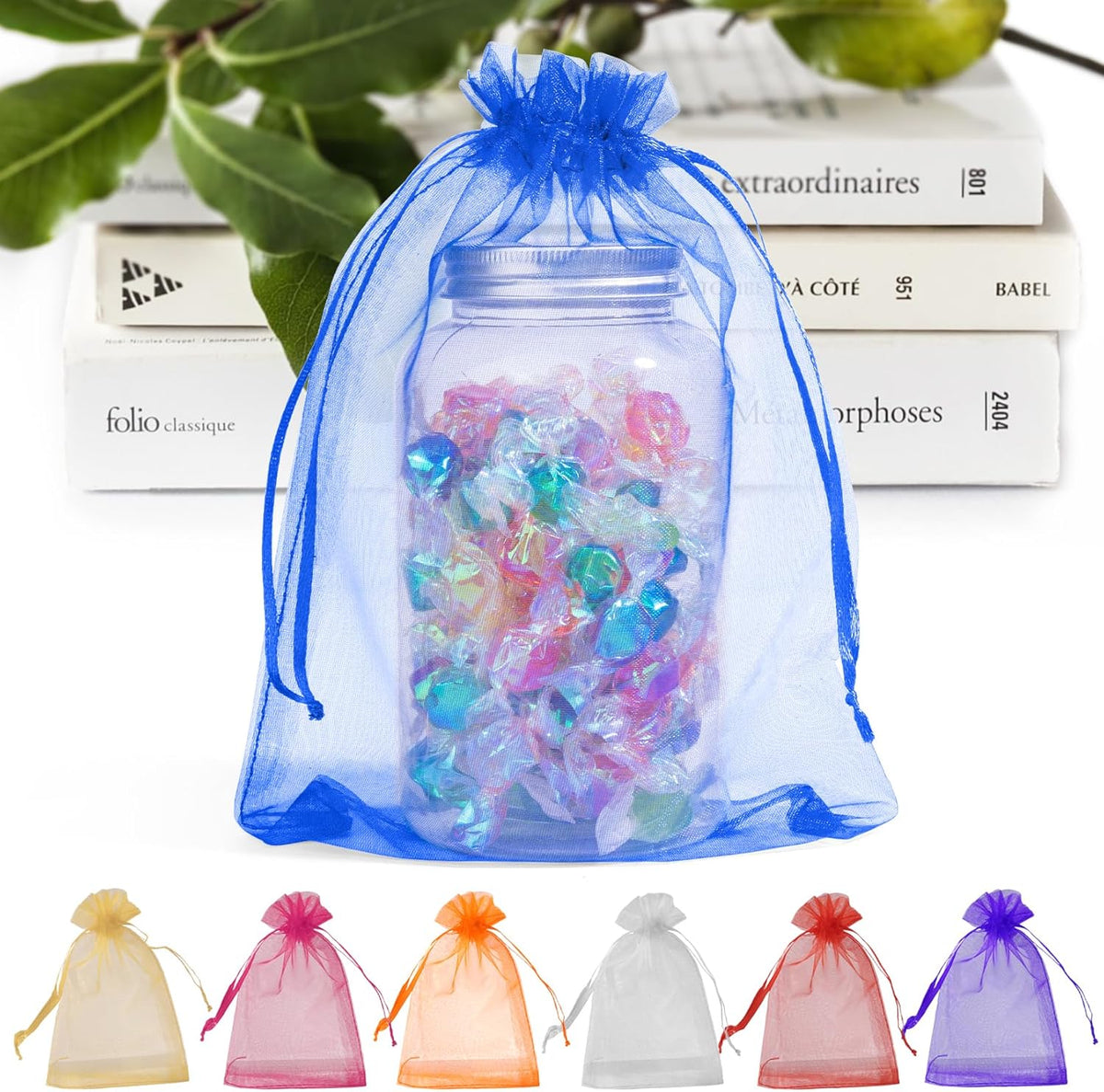 ANZNKU 100 Pack Organza Bags 6x9 Inch, Jewelry Pouches Mesh Bag Drawstring Large Organza Gift Bags