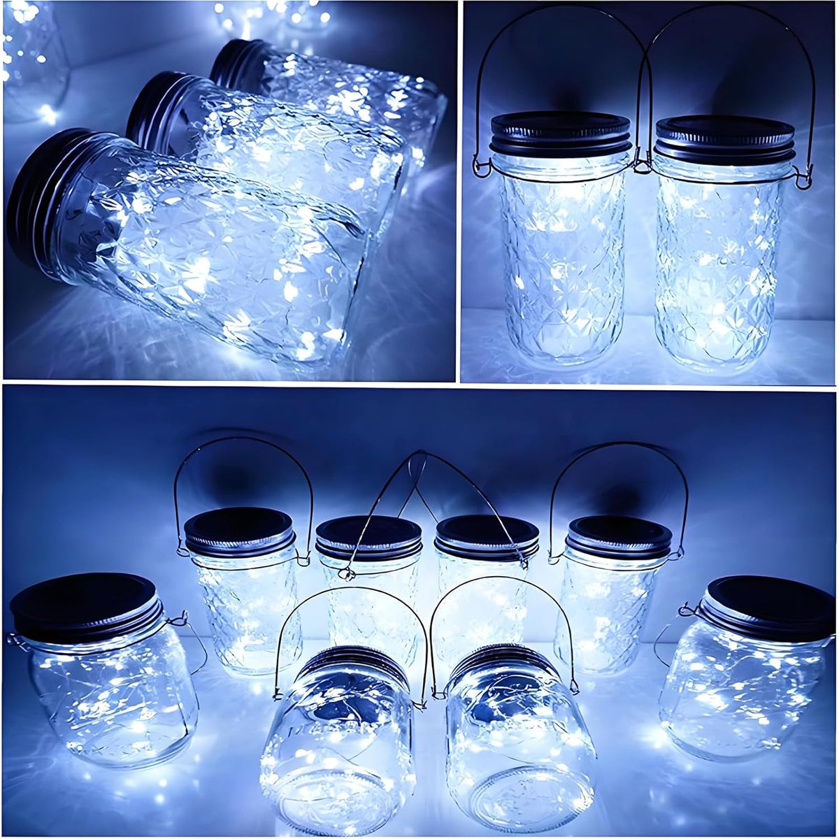 VOOKRY 12 Pack Solar Mason Jar Lights, 30 LED Mason Jar Lids Waterproof Firefly Fairy String Lights