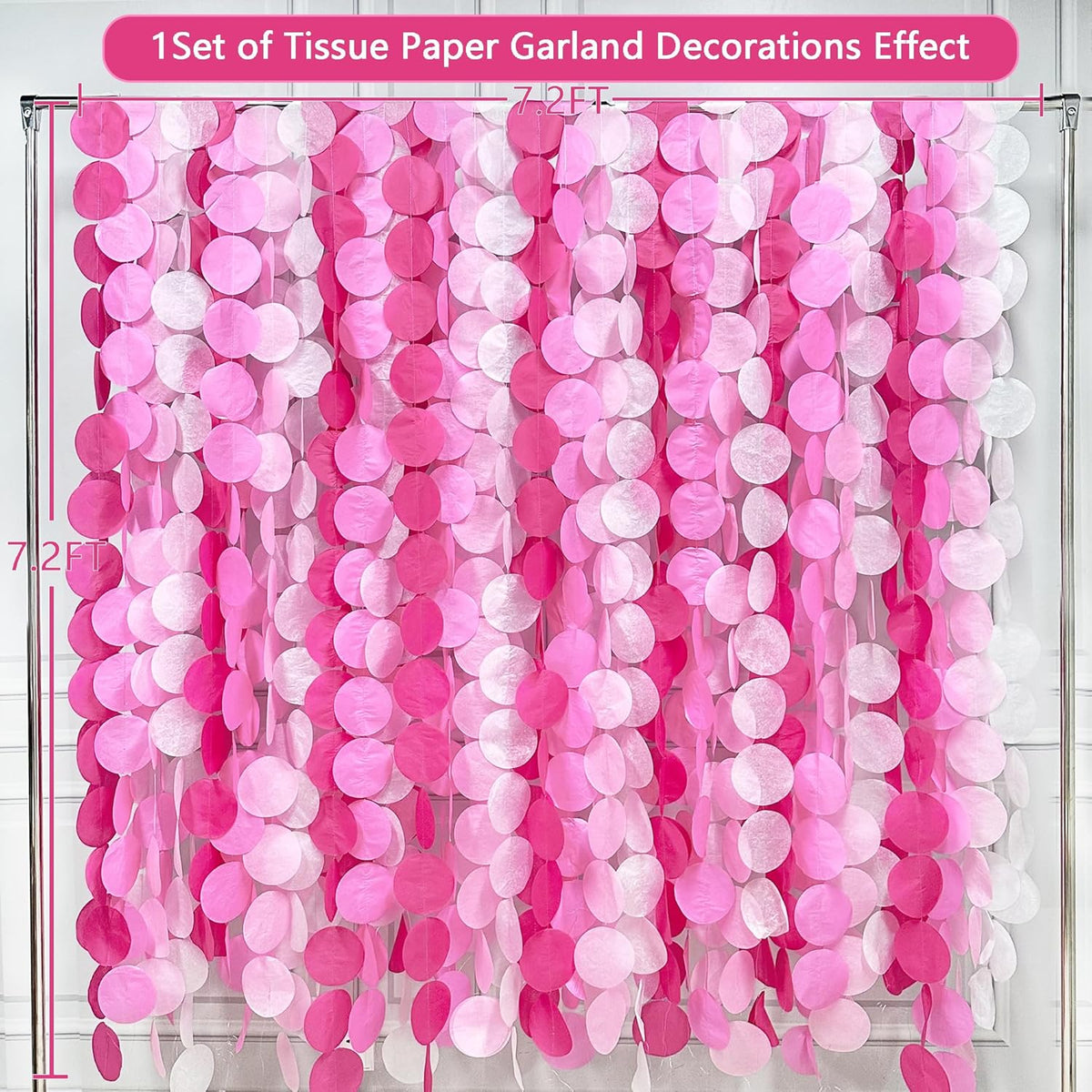 205Ft Hot Pink Party Decorations Big Polka Dots Backdrop Garland Rose Pink Circle Dots Tissue Paper