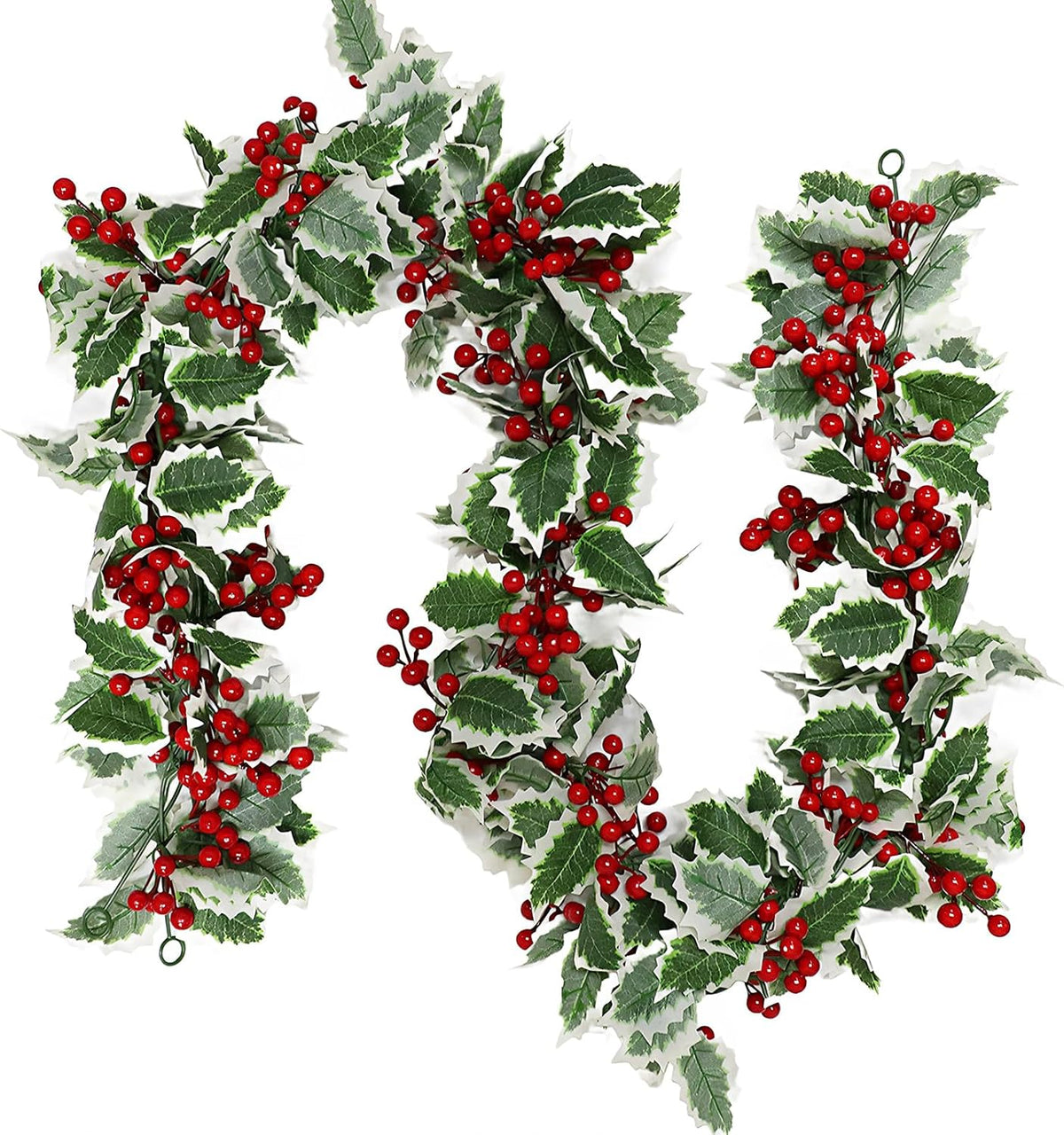 MAKHOT 6Ft Eucalyptus Garland, Green Leaves Wreath Vines Garlands Decorations, Artificial Red Berry