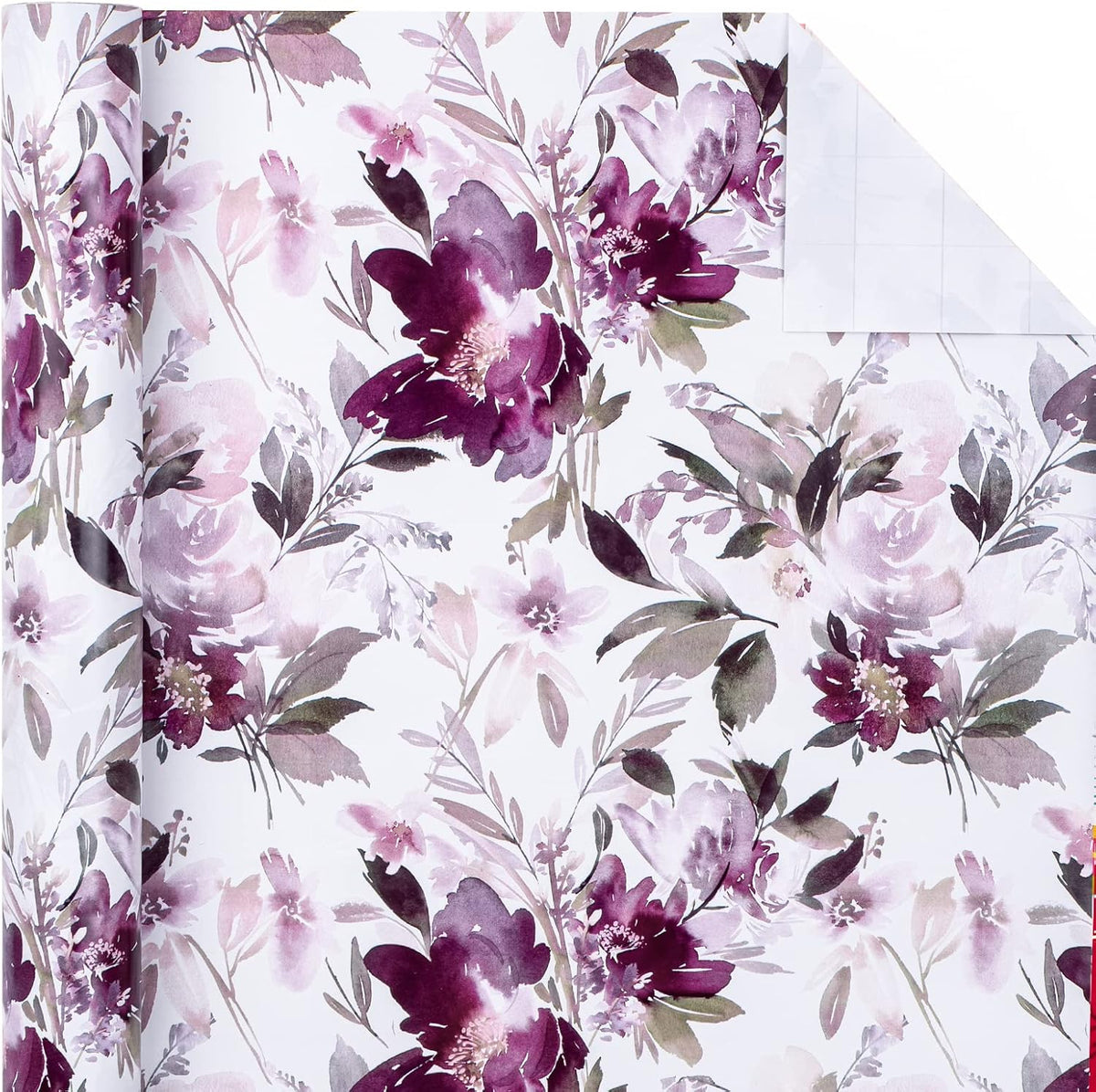 WRAPAHOLIC 30 Inch Jumbo Floral Wrapping Paper - 30 Inch X 33 Feet - Purple Floral Design for